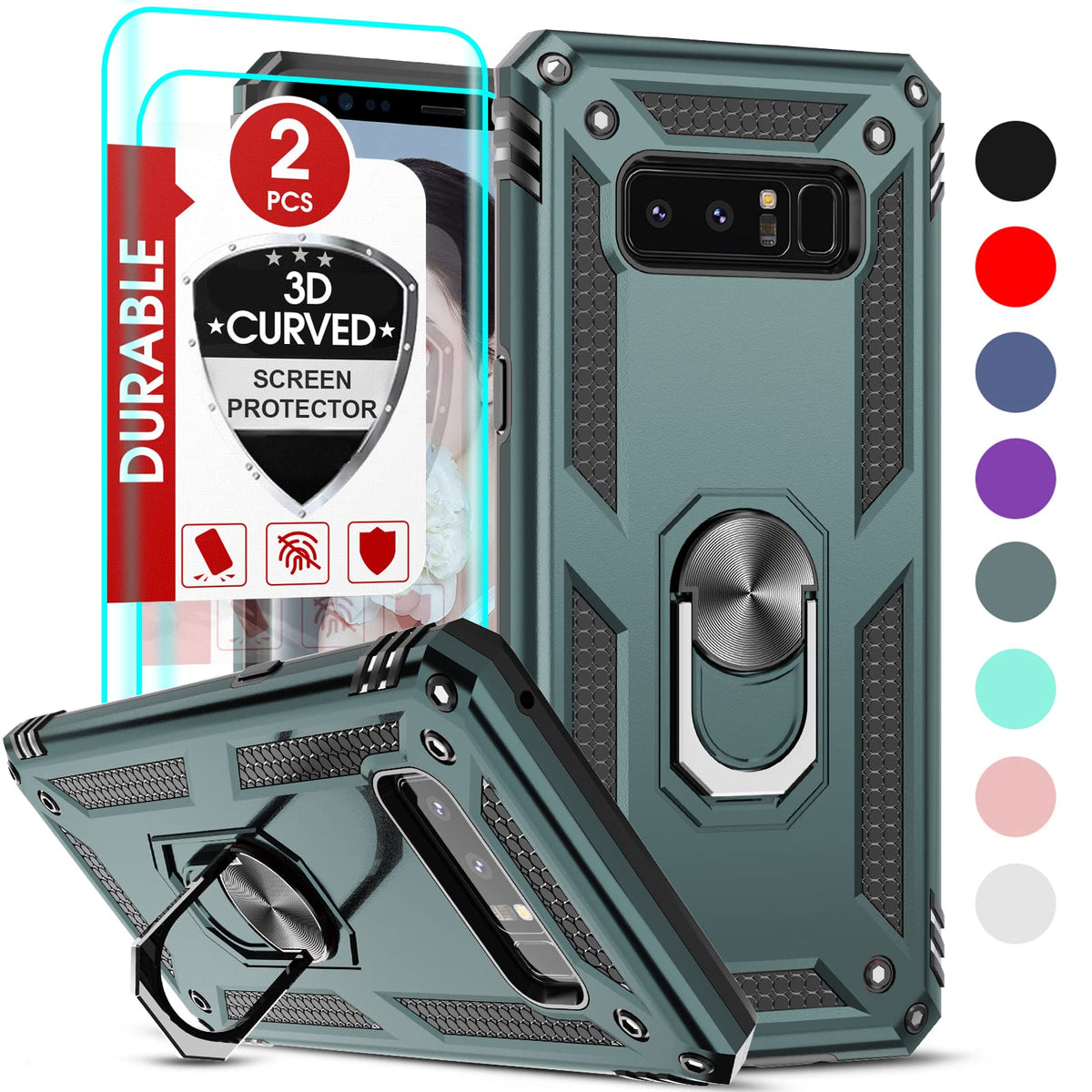 Leyi For Note 8 Case, Note 8 Phone Case With Screen Protector For Men Women, [Military Grade] Magnetic Ring Kickstand Shockproof
