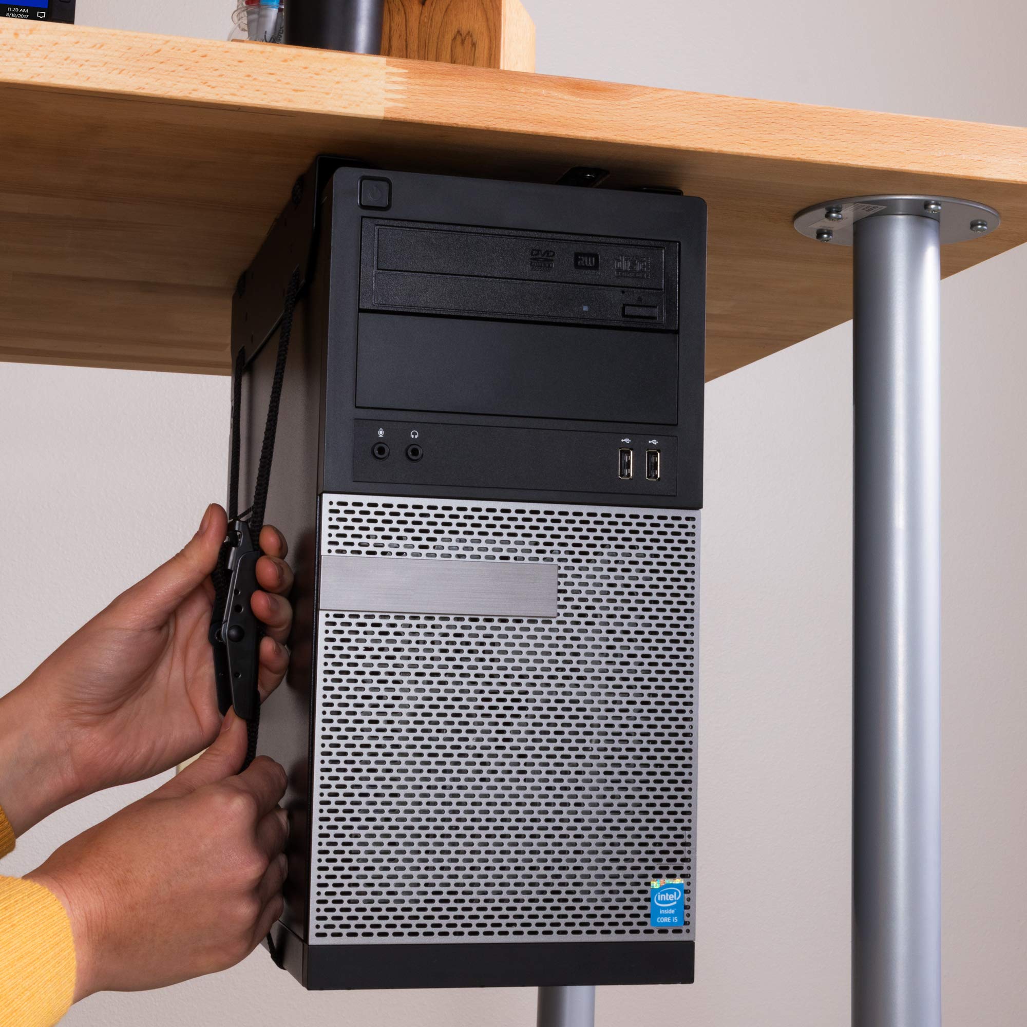 Penn Elcom Under Desk Computer Mount, Adjustable Straps Fit Up To 71 Inches   Pc Tower Holder
