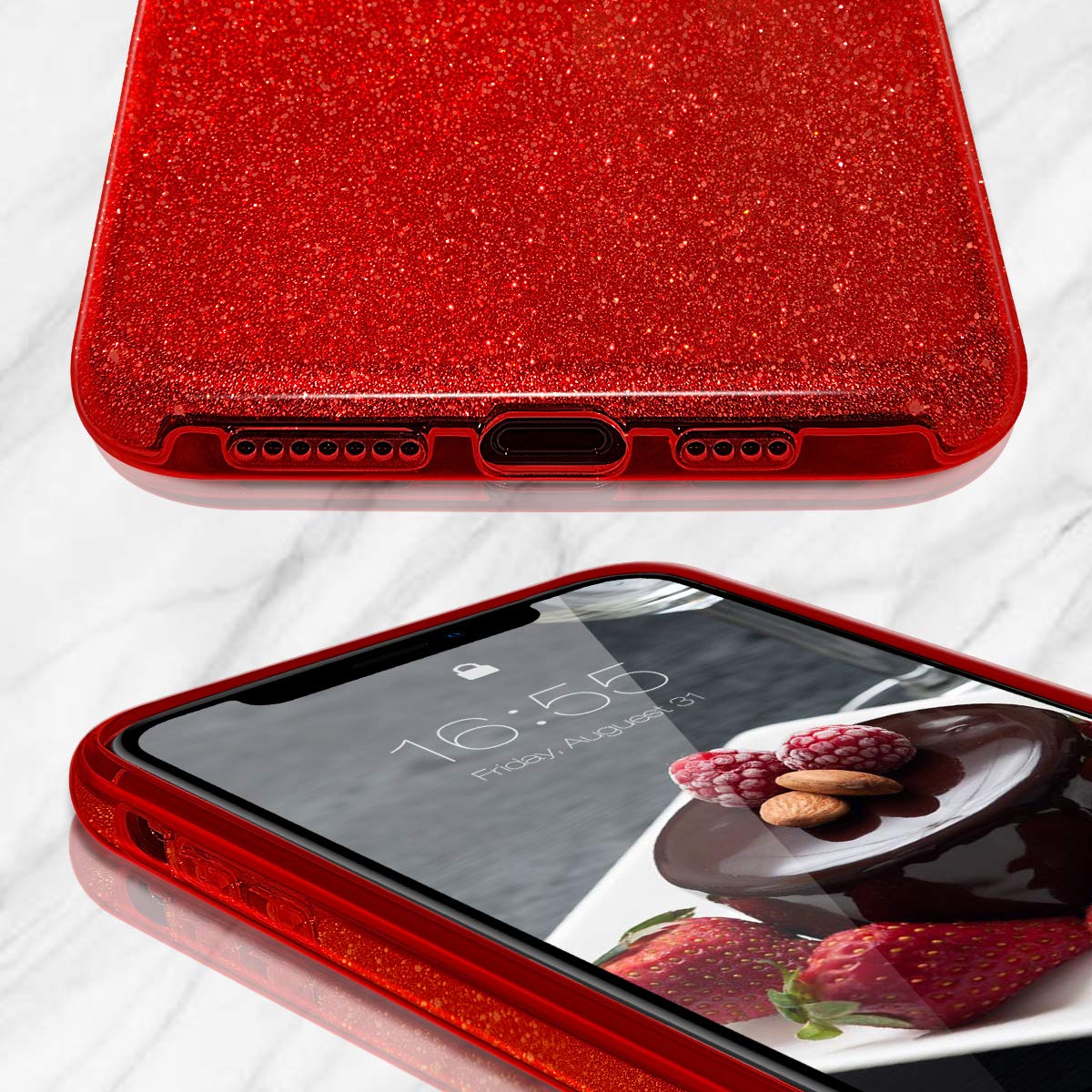 Mateprox Compatible With Iphone Xs Max Case,Bling Sparkle Cute Girls Women Protective Christmas Case (Red)