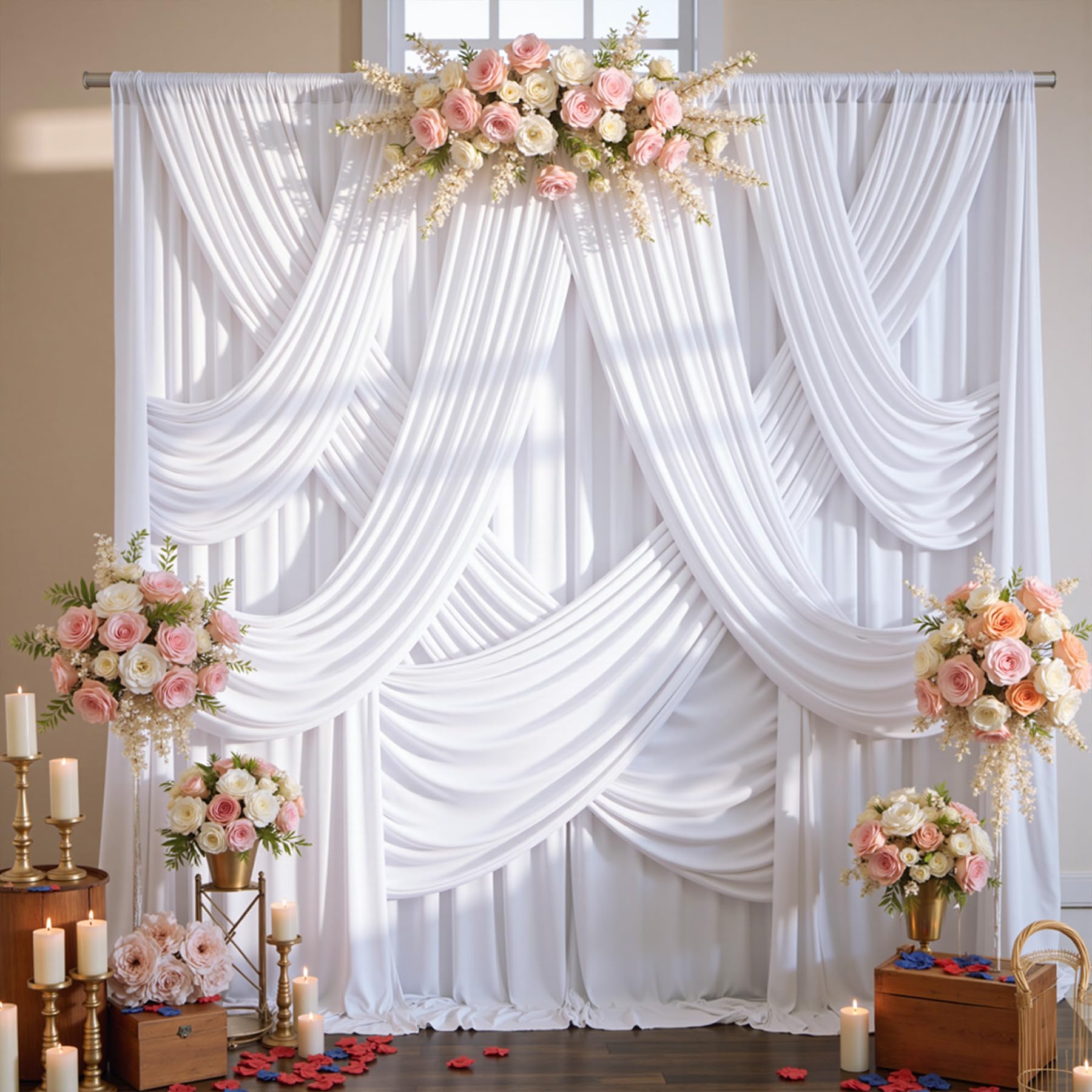 20ftx12ft White Backdrop Curtain for Wedding Parties, Wrinkle Free 4 Panels Silky Polyester 12 ft Long Photo Backdrop Drapes Bac