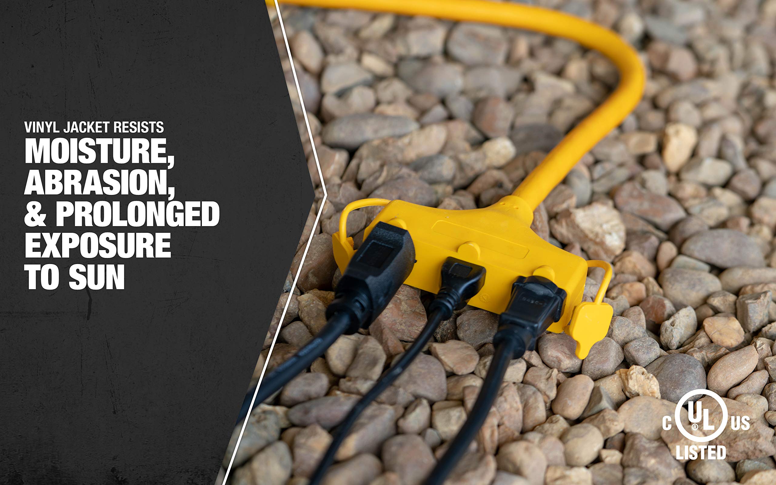 Coleman Cable 04112 12/3 Tri Source Adapter Extension Cord, 2 Foot, Yellow