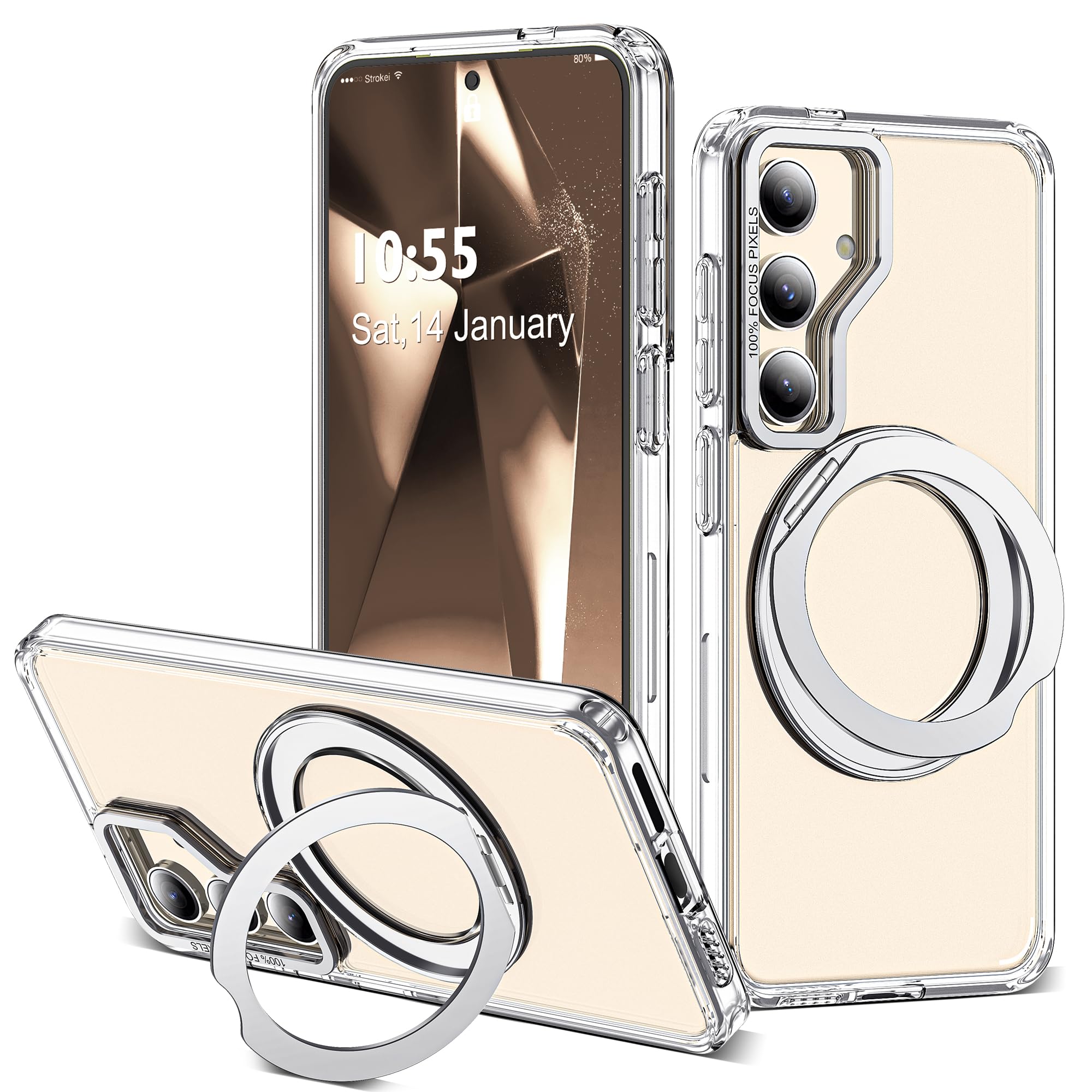 Zalinbo Compatible with Samsung Galaxy S24 Plus Case with 360Rotatable Magnetic Ring Stand Compatible with Mag-Safe Military Pro