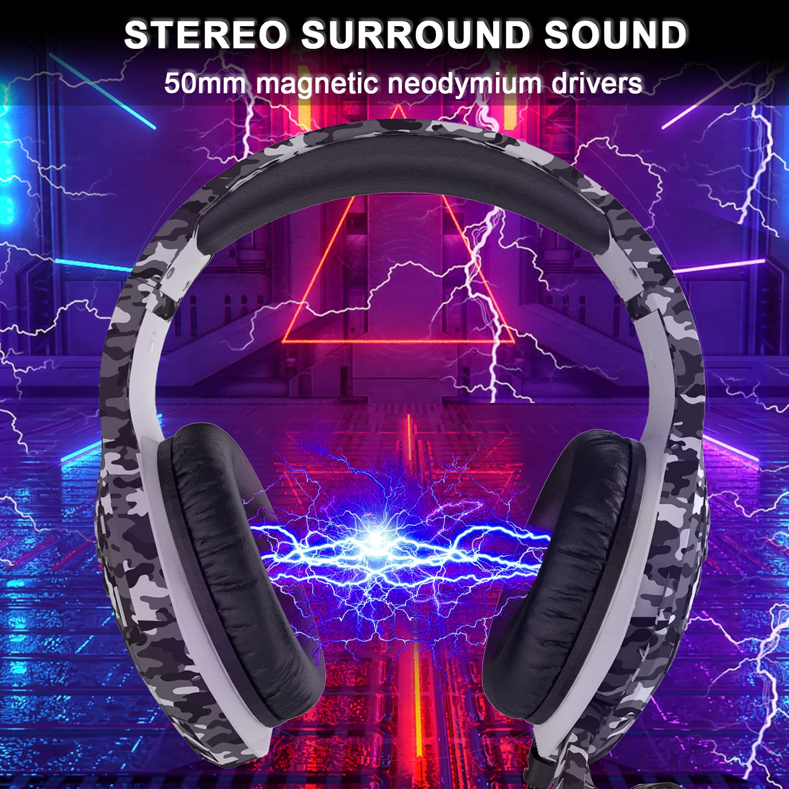 Erxung Gaming Headset With Microphone   For Pc, Ps4, Ps5, Switch, Xbox One, Xbox Series X|S   3.5Mm Jack Gamer Headphone With No