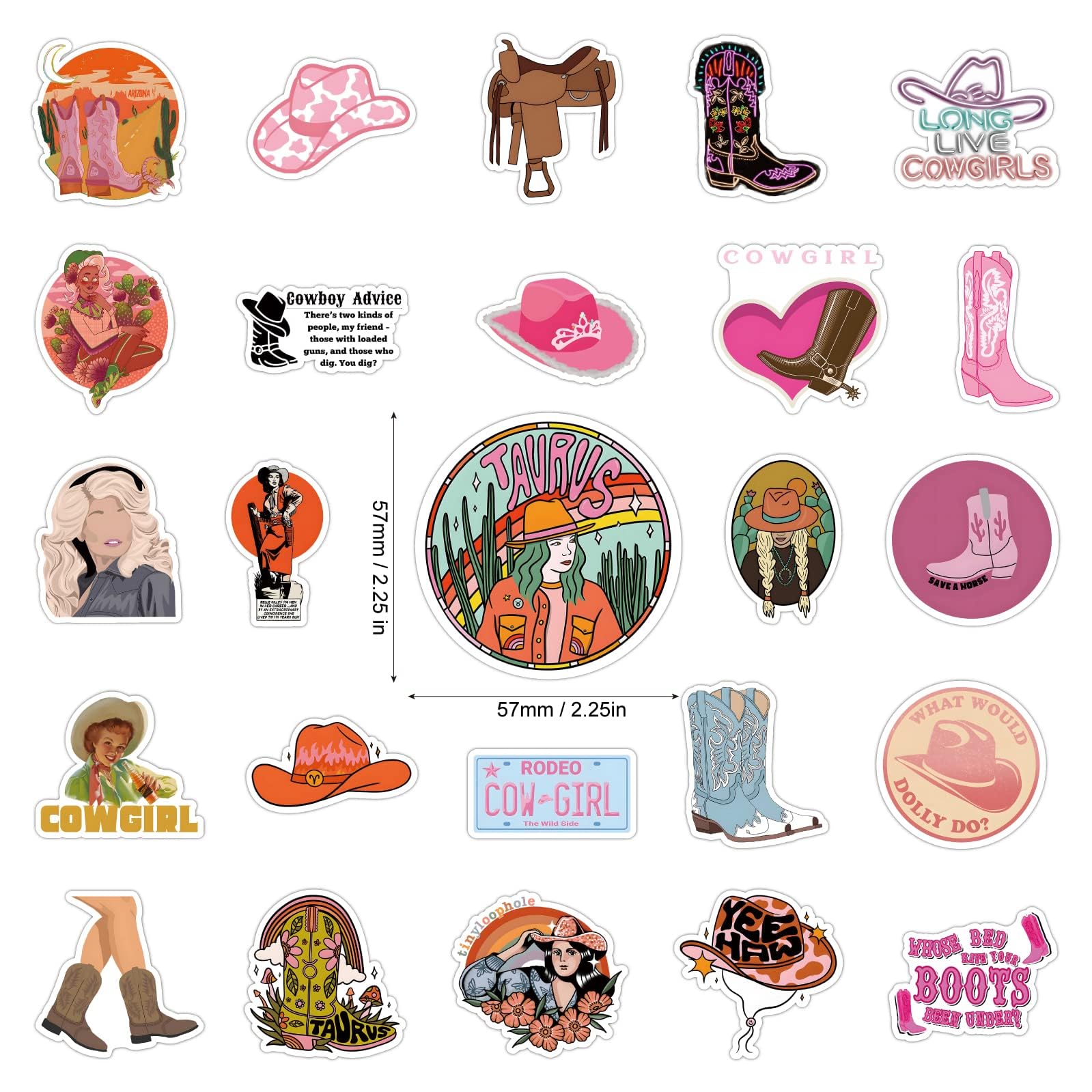 Wqowehi 110 Pcs Cowgirl Stickers Vinyl Western Stickers For Water Bottles, Cowgirl Hats, Laptops, Scrapbooking, Skateboards, Sno