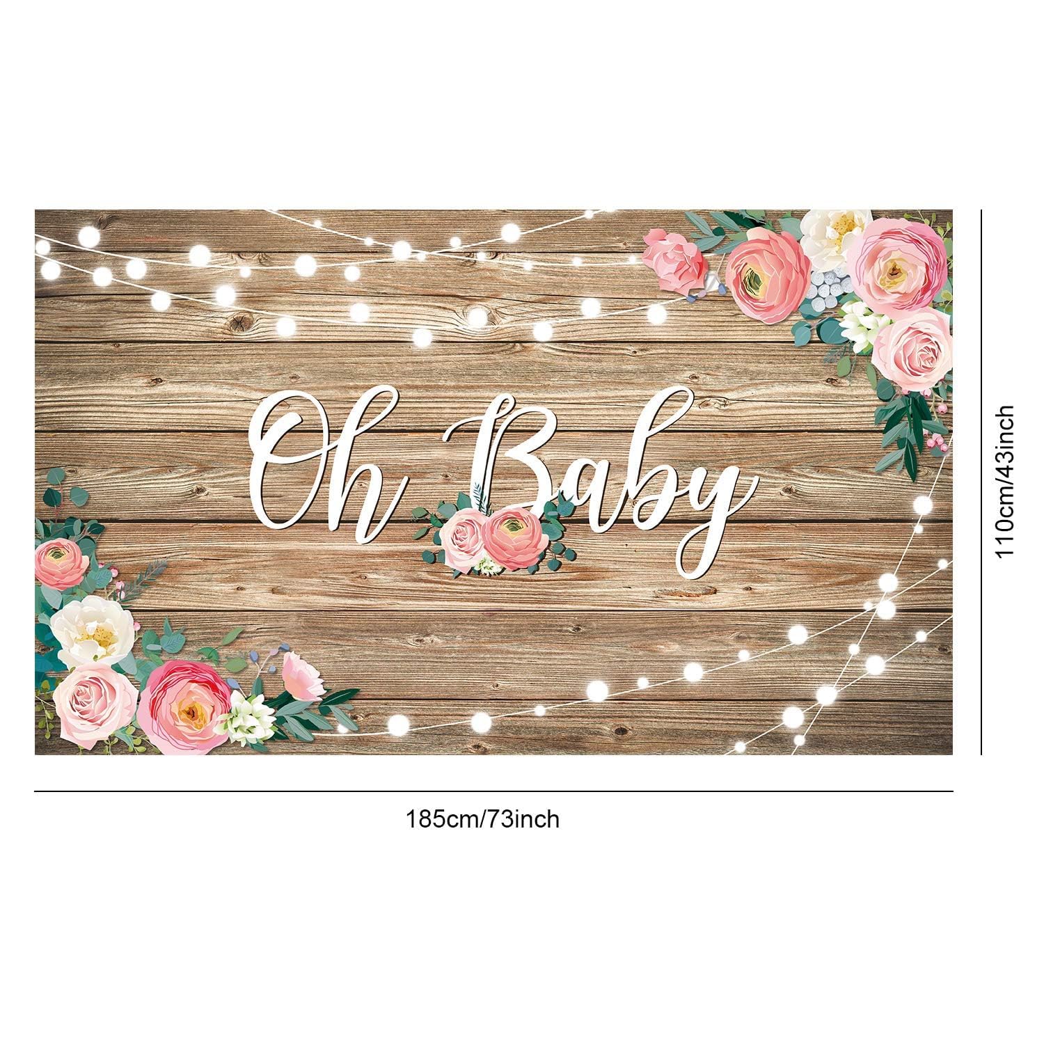 Rustic Wood Baby Shower Backdrop Banner Oh Baby Floral Baby Shower Decorations Background For Girls And Boys Wood Floor Flower W