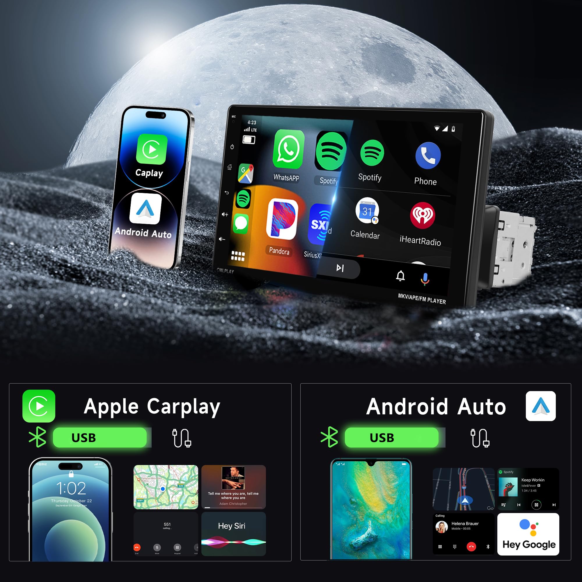 Single Din Car Stereo Touchscreen With Carplay And Android Auto, Rimoody 9 Inch Detachable Radio With Mirror Link/1080P/Eq Audio