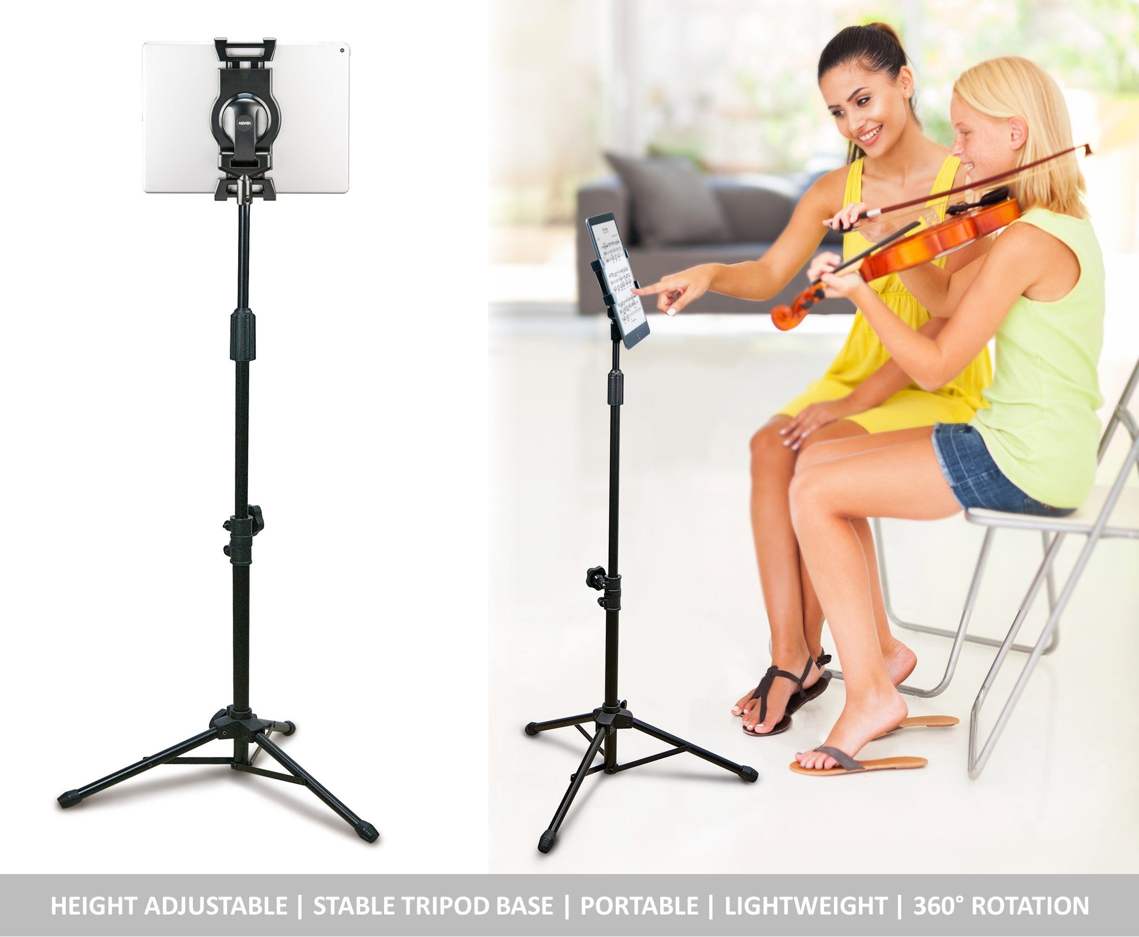Aidata Us 5009B Viewstand Universal Tablet Tripod Base, Height Adjustable Pole From 70   146Cm (27.6'' To 57.5''), Strong Spring