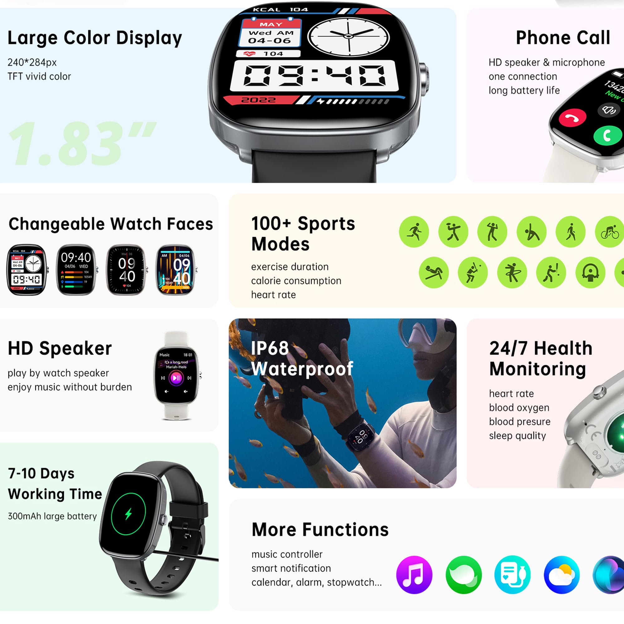 Zpimy 1.83 '' Smart Watch For Women Men(Make/Answer Call), 2024 New 5Atm Waterproof Mens Smartwatches, Fitness Tracker Smartwatc