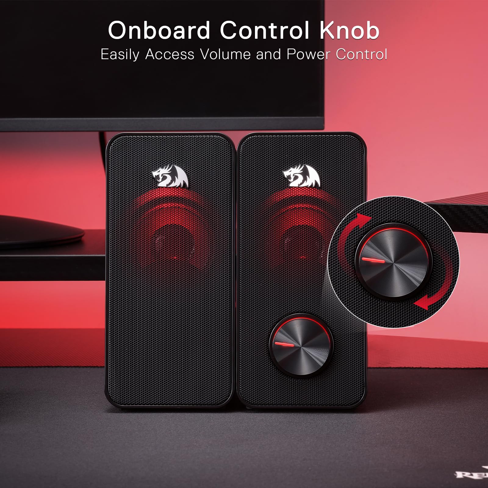 Redragon Gs500 Stentor Pc Gaming Speaker, 2.0 Channel Stereo Desktop Computer Speaker With Red Backlight, Quality Bass And Cryst