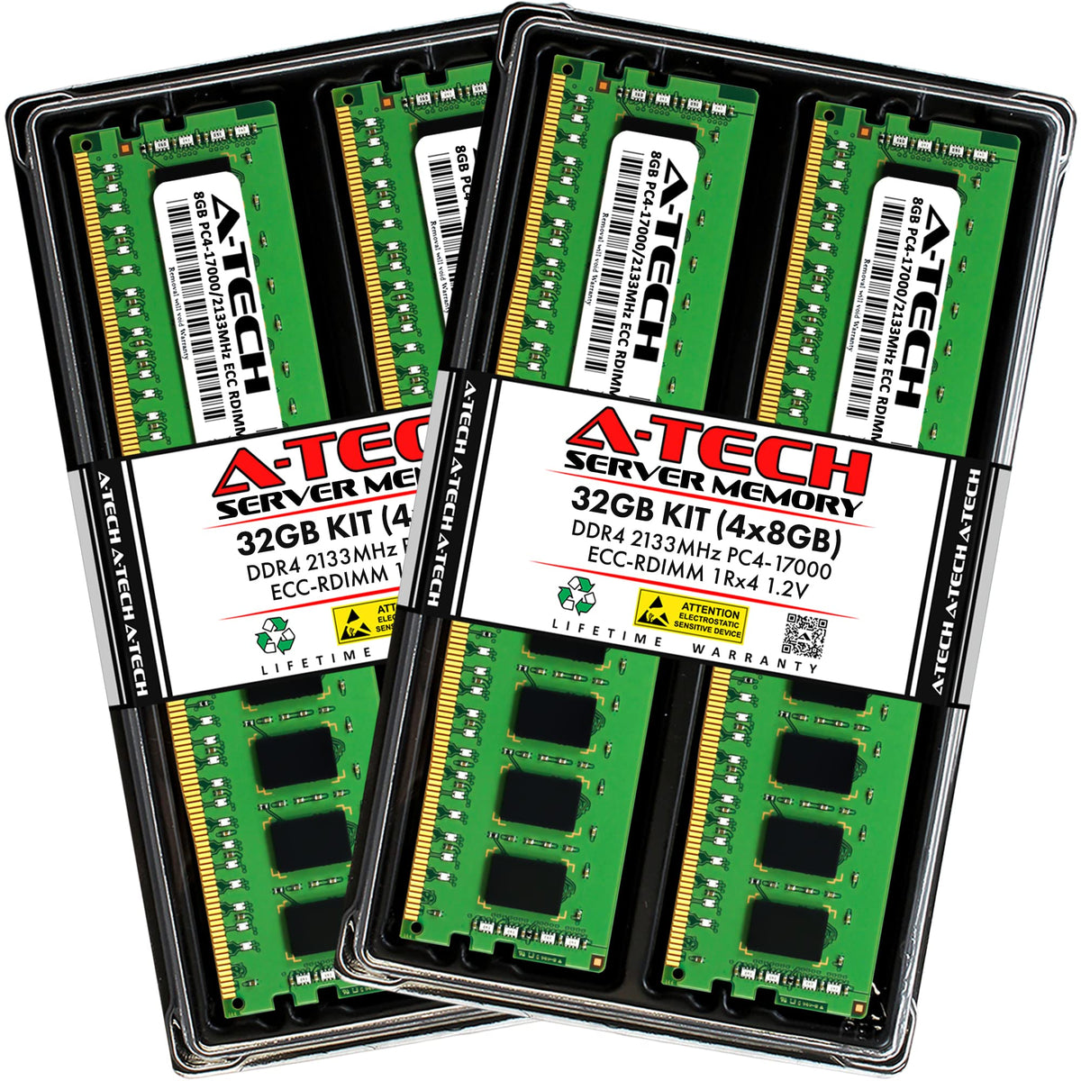A Tech 32Gb Kit (4X8Gb) Ddr4 2133Mhz Pc4 17000 Ecc Rdimm 1Rx4 1.2V Single Rank Ecc Registered Dimm 288 Pin Server & Workstation