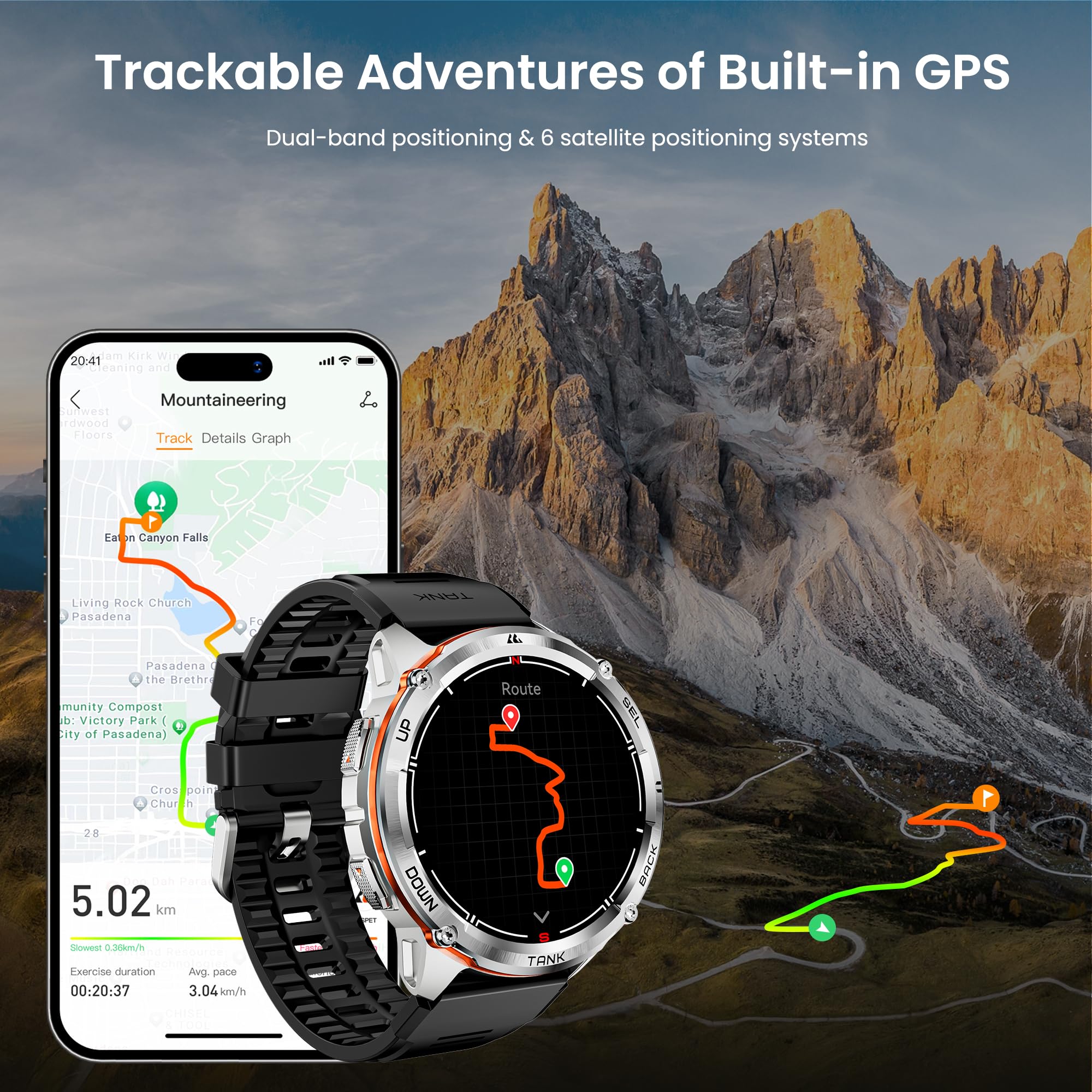 Kospet Tank T3 Ultra 2 Smart Watch Gps For Men, 5Atm Waterproof, Pressure&Altitude&Compass, Extra-Large Battery, Full Metal Body