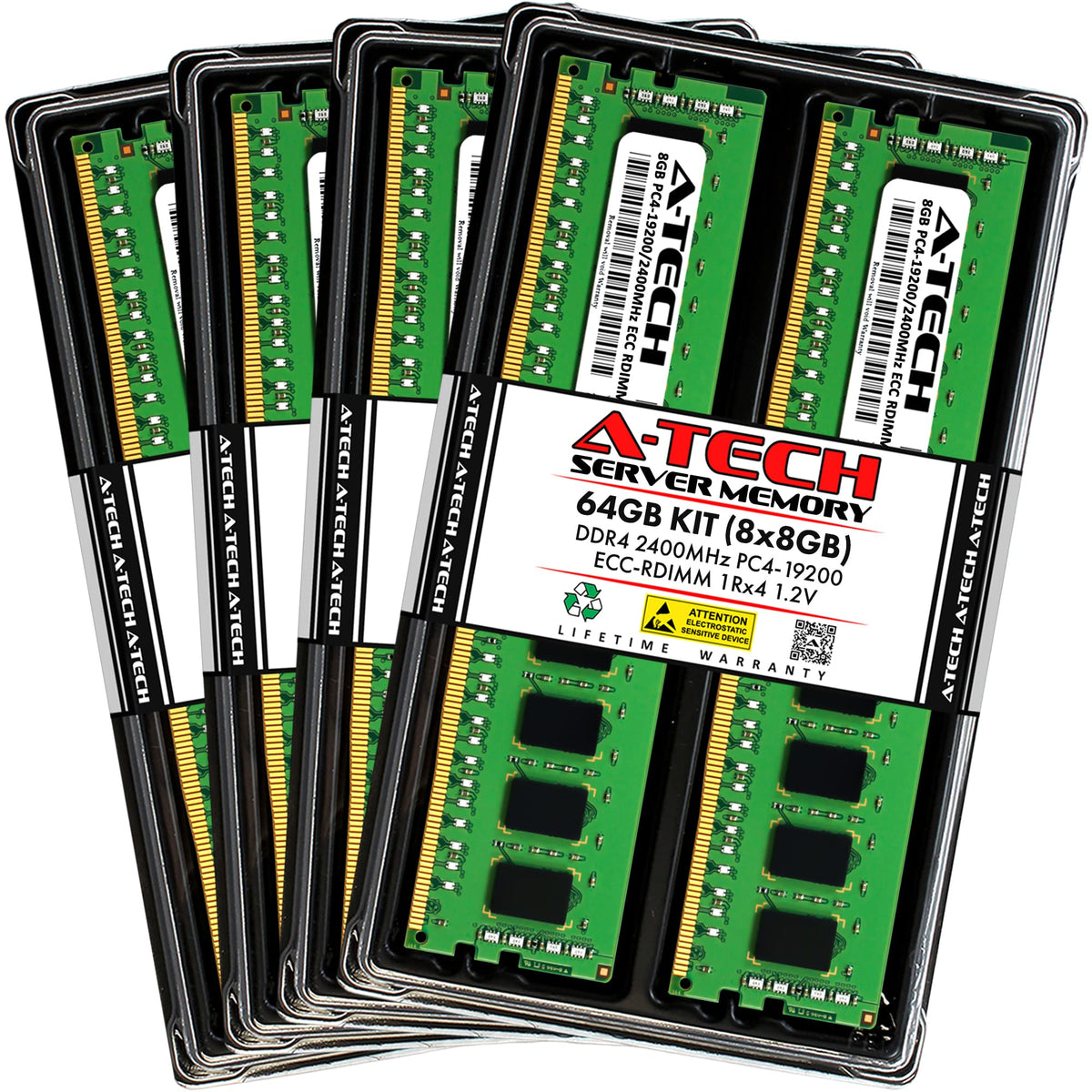 A Tech 64Gb Kit (8X8Gb) Ddr4 2400Mhz Pc4 19200 Ecc Rdimm 1Rx4 1.2V Single Rank Ecc Registered Dimm 288 Pin Server & Workstation