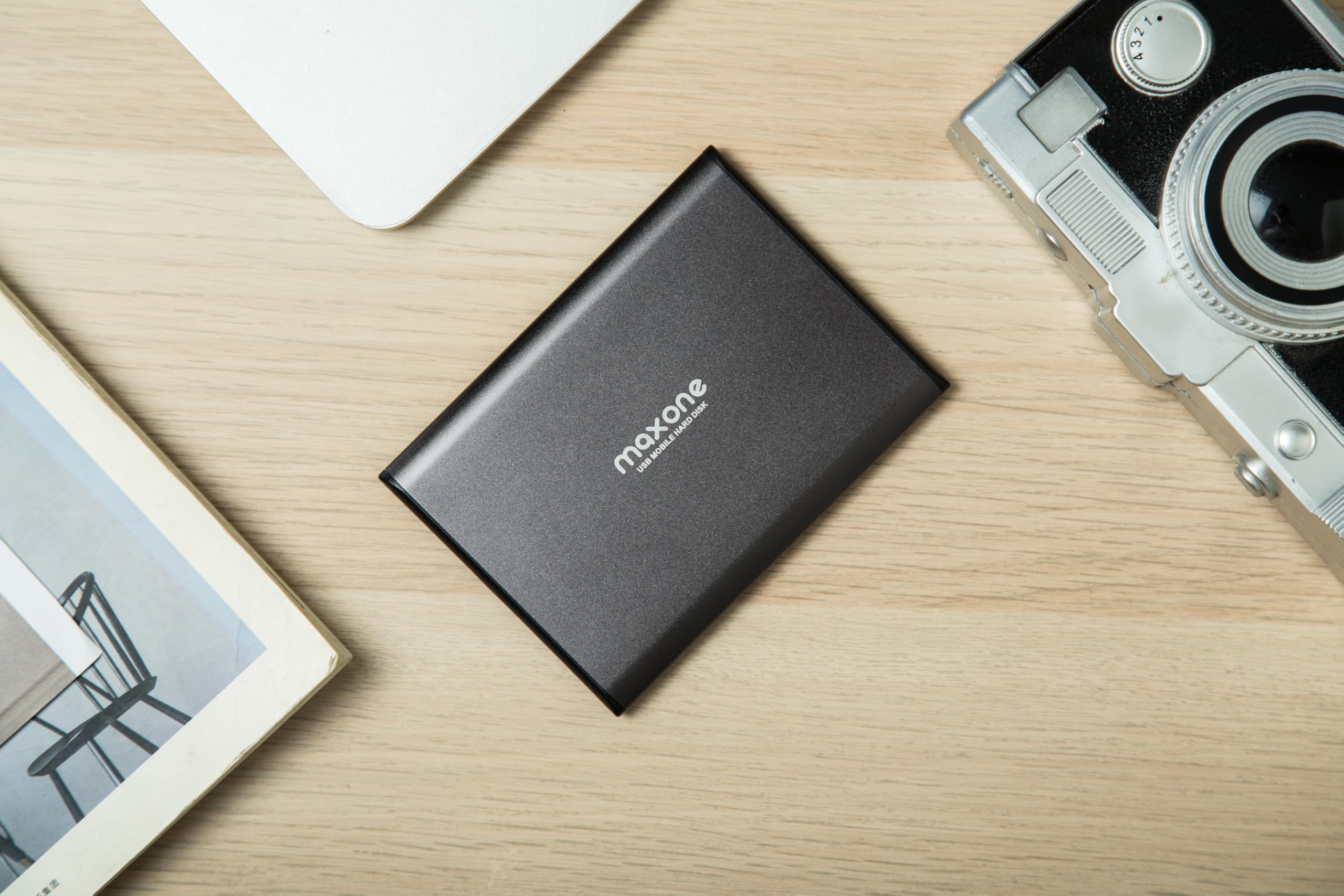 Maxone 1Tb Ultra Slim Portable External Hard Drive Hdd Usb 3.0 Compatible With Pc, Laptop, Charcoal Grey
