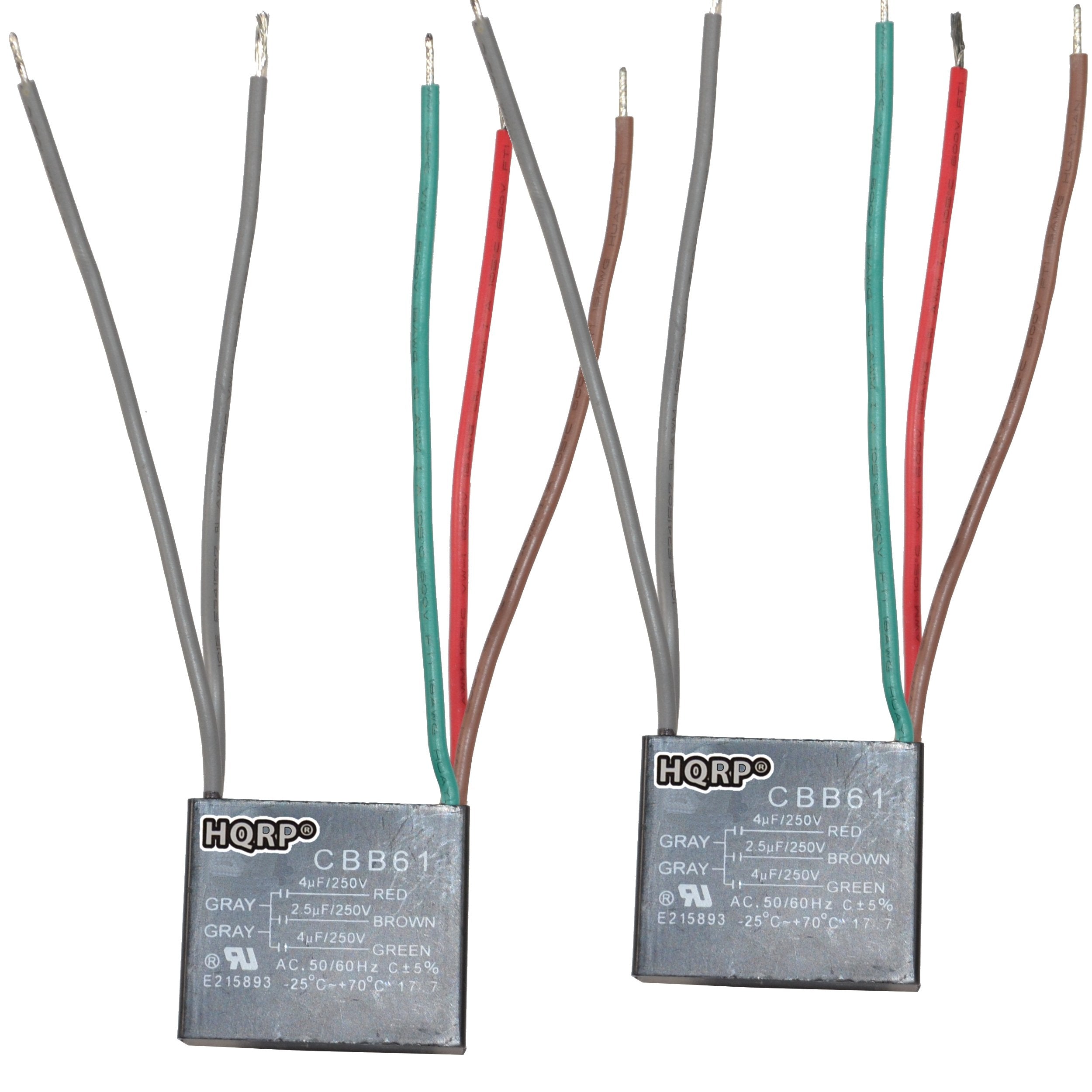 Hqrp 2 Pack Ceiling Fan Capacitor Cbb61 4Uf+2.5Uf+4Uf 5 Wire Ul Listed