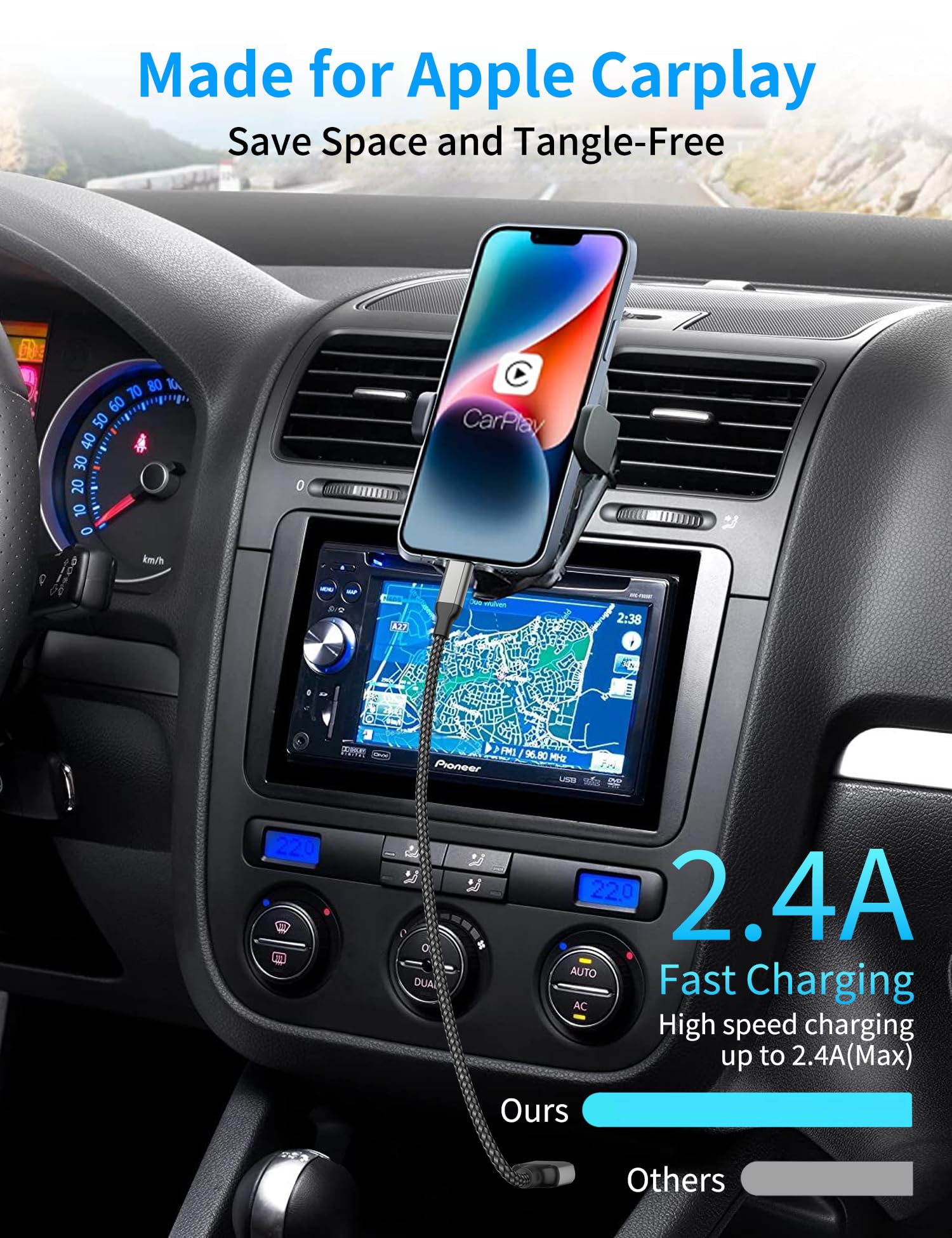 2Ft Iphone Charger Cable, 3Pack Usb A To Lightning Cable For Car, 2 Foot Braided Iphone Charging Cord Fast Charging For Apple Ip