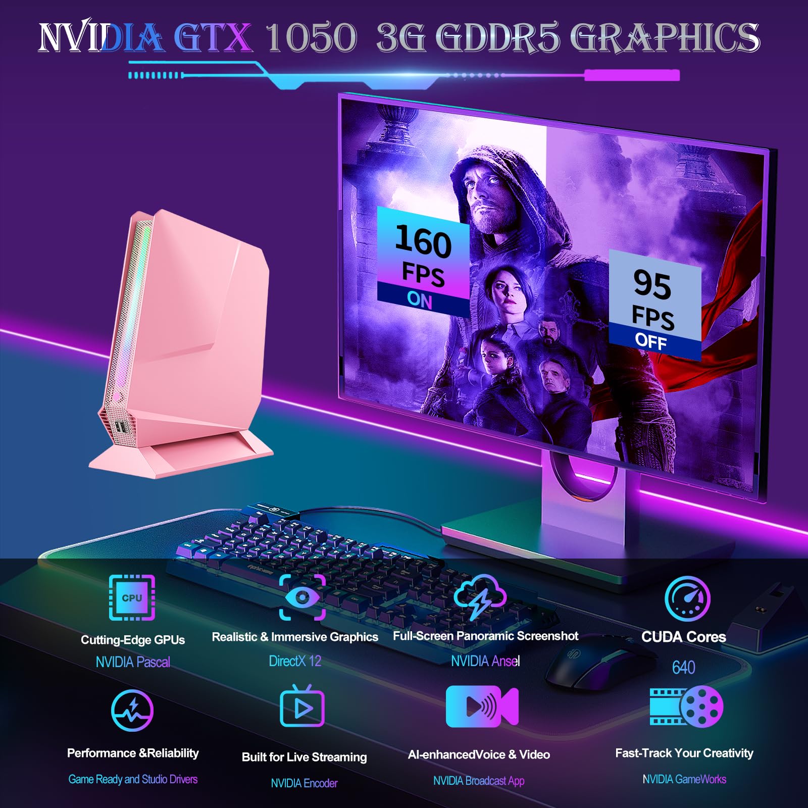 Gaming Mini Pc, Intel I7 8750H Mini Pc Nvdia Gtx1050 Ddr5 6C/12T Rgb Lights Mini Desktop Computer, 16Gb Ddr4 512Gb Nvme Ssd, 2X