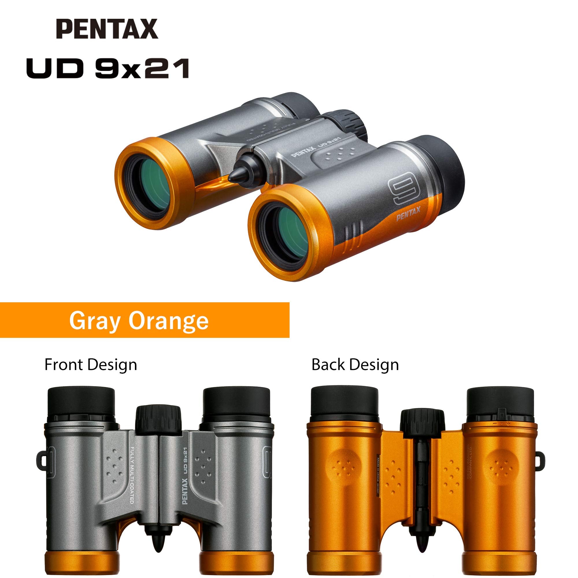 Pentax Binoculars Ud 9X21   Gray And Orange. A Bright And Clear Field Of View, Lightweight Body With Roof Prism, Fully Multi Coa