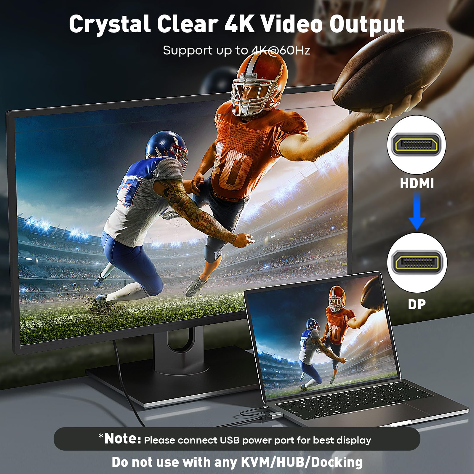 Uantin Hdmi To Displayport Adapter (4K 60Hz,1080P 120Hz) Uni Directional Hdmi Male To Dp Female Converter [2 Pack] For Monitor C