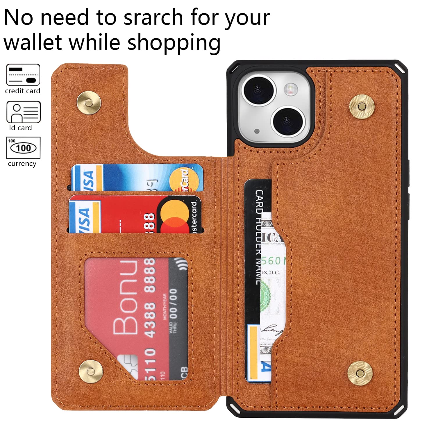 Cavor For Iphone 11 Wallet Case With Card Slots Holder,Premium Pu Leather Kickstand Feature Case [Wrist Strap] Double Magnetic C
