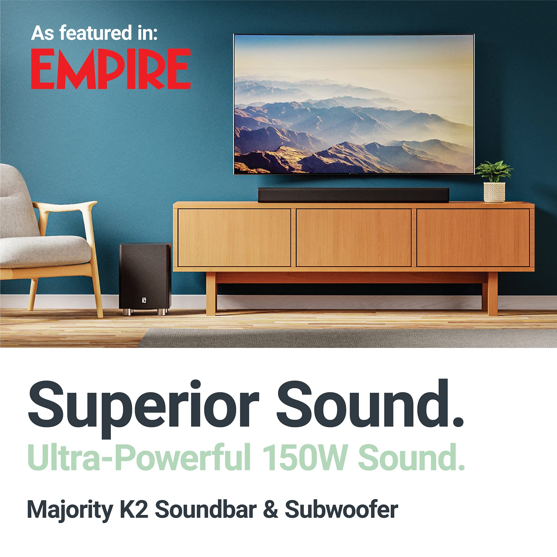 Majority K2 Sound Bar With Subwoofer | 150W Powerful Stereo 2.1 Channel Sound Bar For Tv | Home Theatre 3D Surround Sound I Hdmi