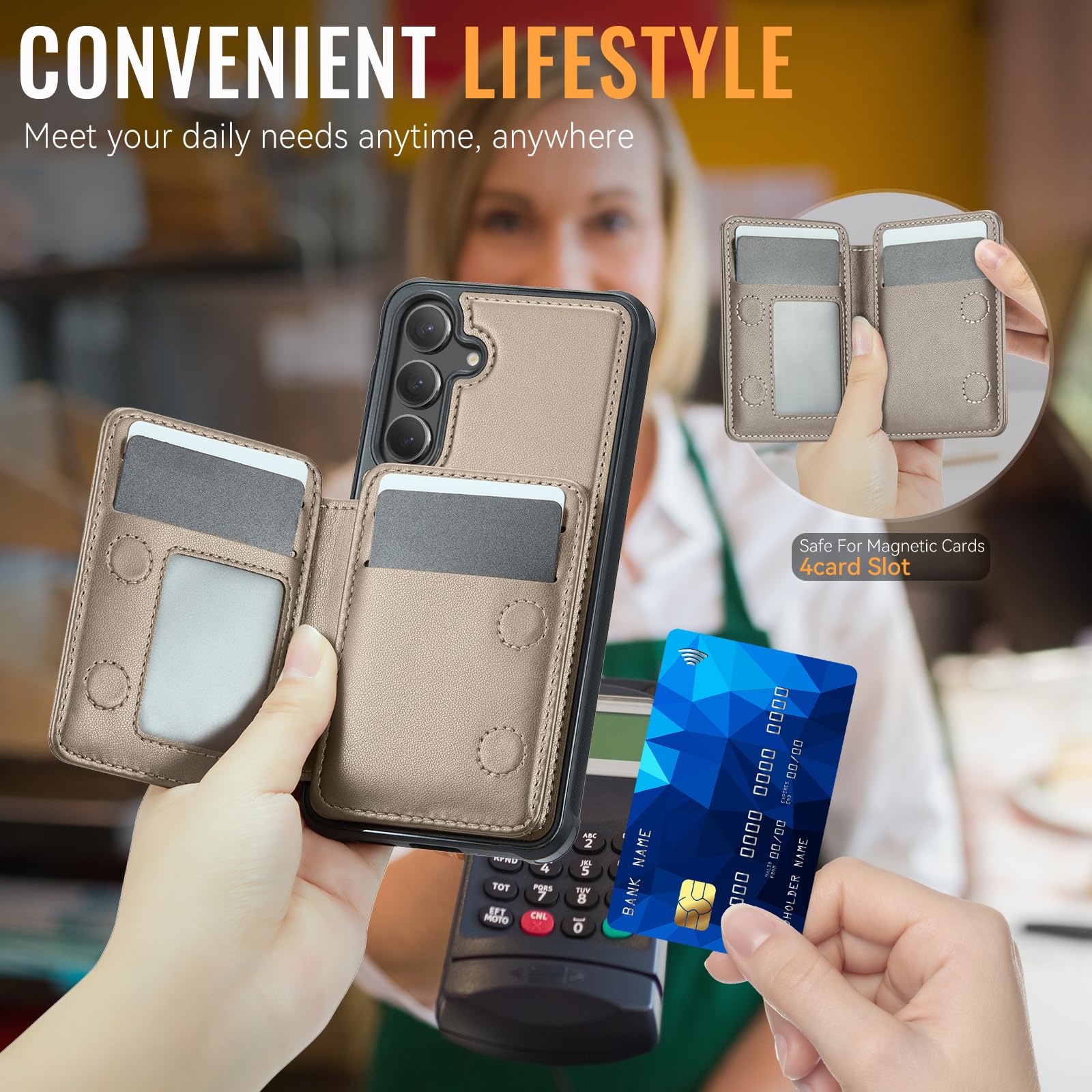 Usroom Compatible With Magsafe For Samsung Galaxy S25 Wallet Case Magnetic Card Holder, Rfid Blocking 2 In 1 Detachable Kickstan