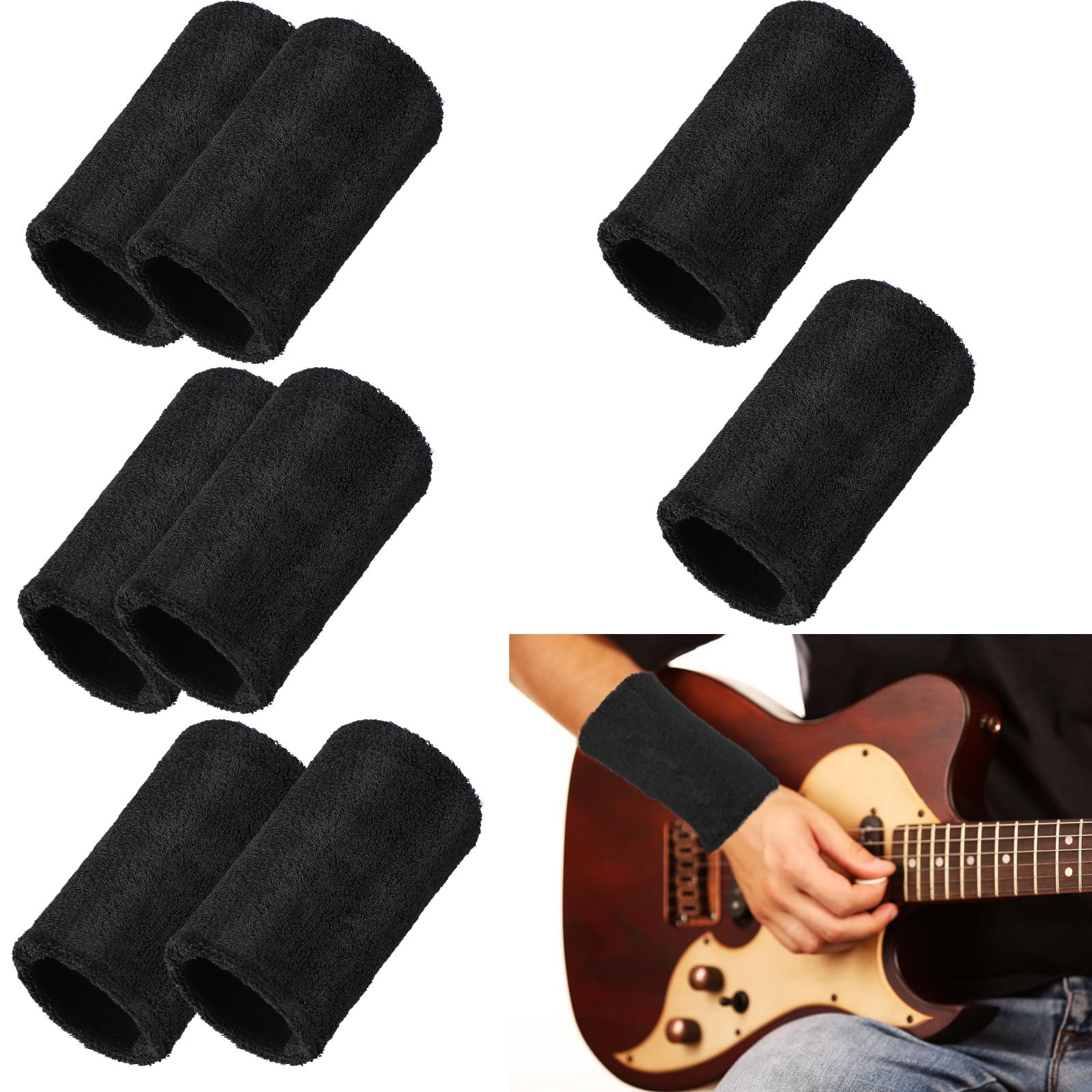 Boao 8 Pieces Slays Sweatbands for Guitarists 6 Inch Wristbands Guitar Players Wristbands Black Wrist Sweatband for Musicians Ba