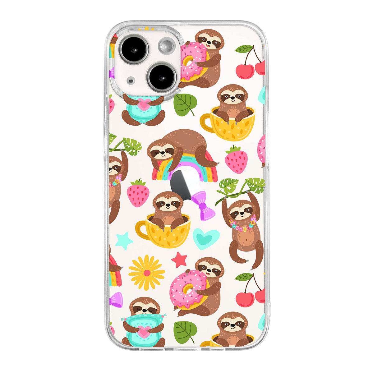 Blingy'S Iphone 13 Case (6.1 Inch), Women Girls Cute Sloth Style With Donut Fruits Pattern Fun Animal Design Transparent Soft Tp