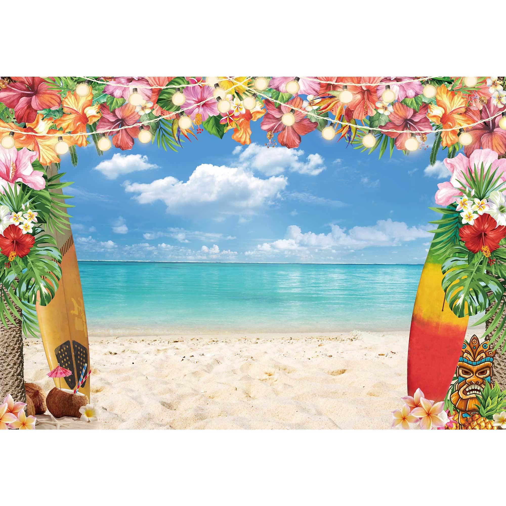 Livucee 7X5Ft Summer Hawaiian Beach Backdrop For Photography Tropical Flower Luau Hawaiian Party Decorations Aloha Blue Sky Ocea