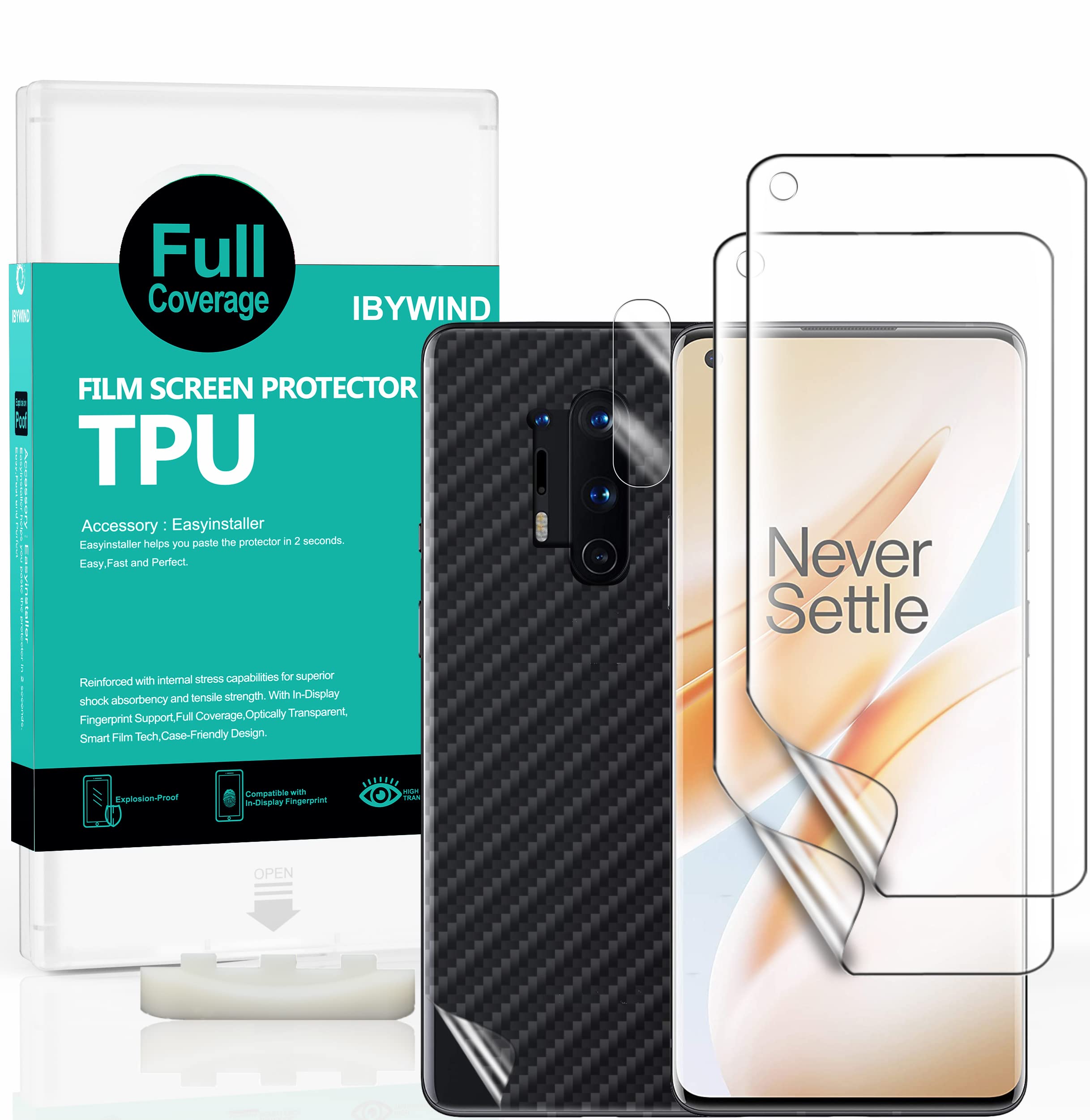 Ibywind Screen Protector For Oneplus 8 Pro,With 2Pcs Flexible Tpu Film,1Pc Camera Lens Protector,1Pc Backing Carbon Fiber Film [