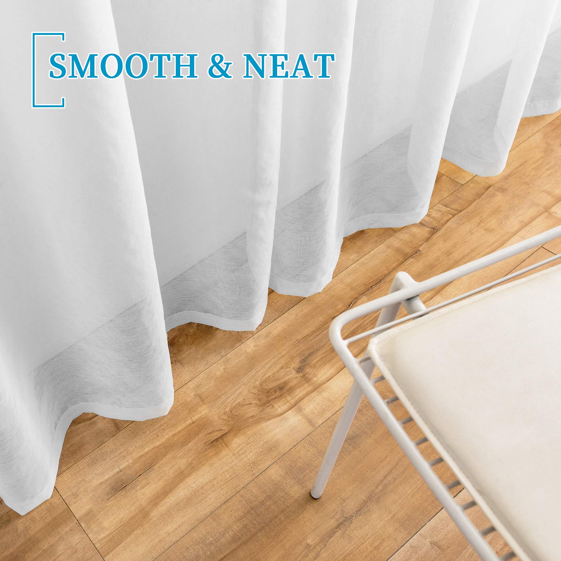 Anjee 4 Panels White Sheer Curtains 108 Inches Long Rod Pocket Semi Sheer Curtain Translucency Balance Privacy Voile Window Drap