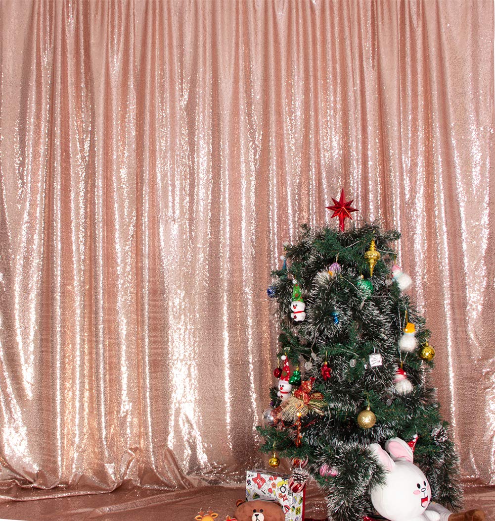 Squarepie Sequin Backdrop Non Transparent Background Sparkly Curtain For Wedding Party 10Ft X 10Ft Rose Gold