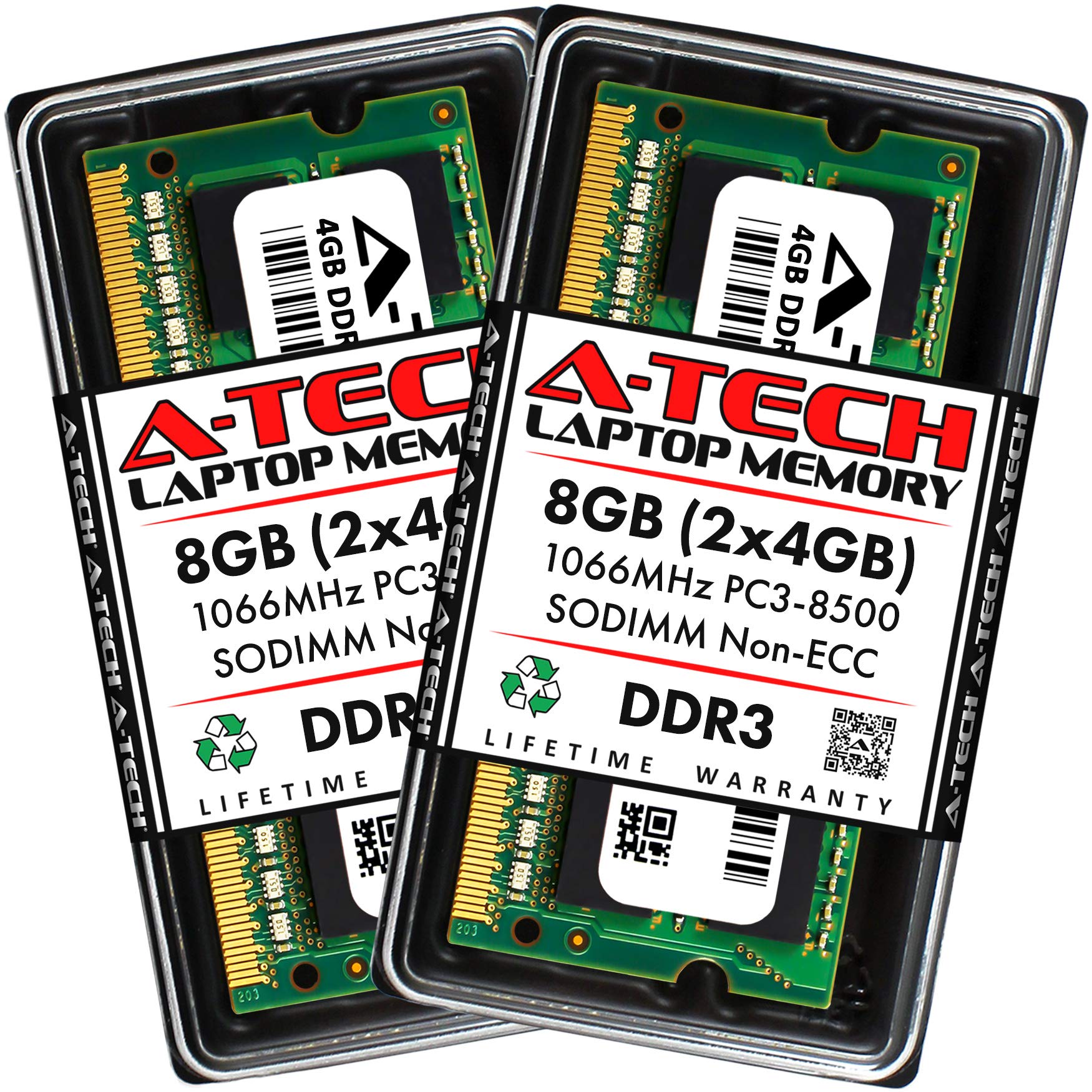 A Tech 8Gb (2X4Gb) Ddr3 1066Mhz Pc3 8500 Cl7 Sodimm 204 Pin Non Ecc So Dimm Laptop, Notebook Ram Memory Modules