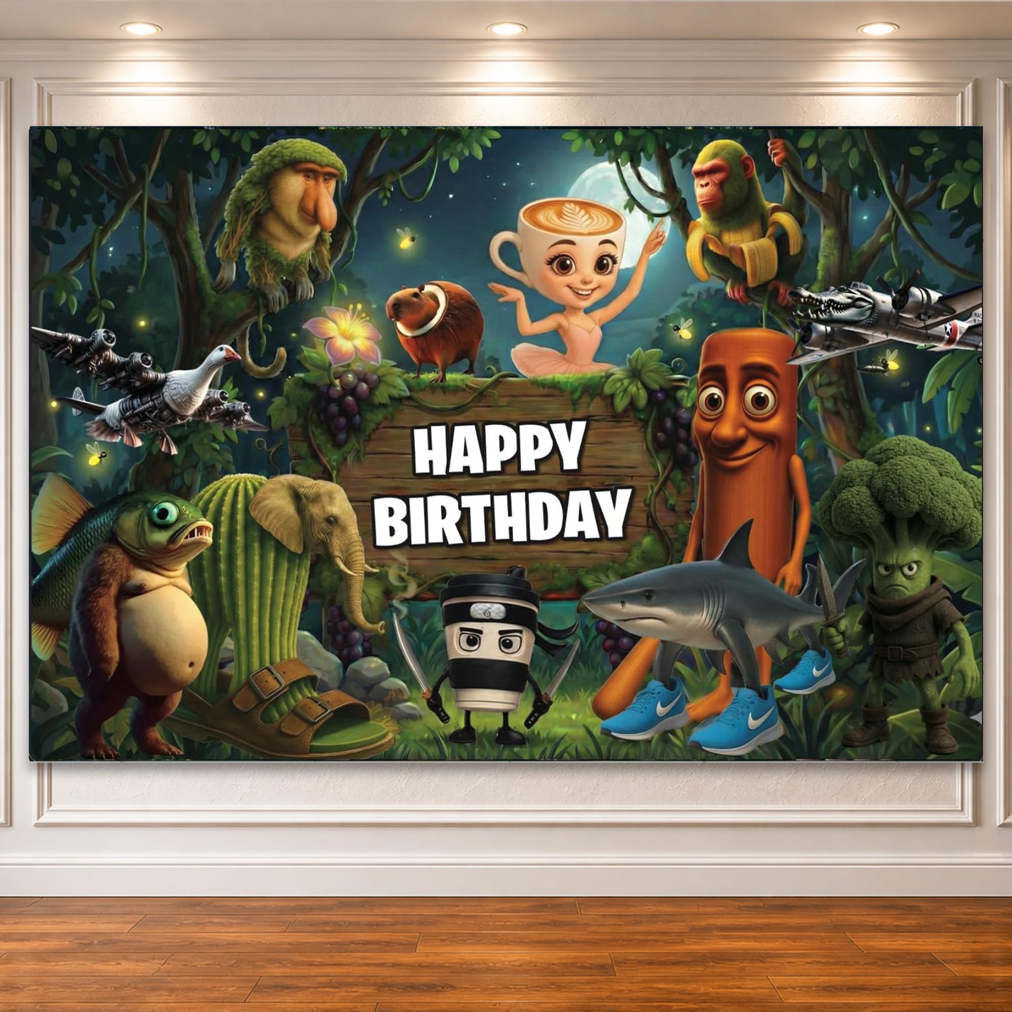 IndoTribe Italian Brainrot Birthday Decorations 6x4ft Italian Brainrot Happy Birthday Backdrop Jungle Theme Italian Brainrot Bir