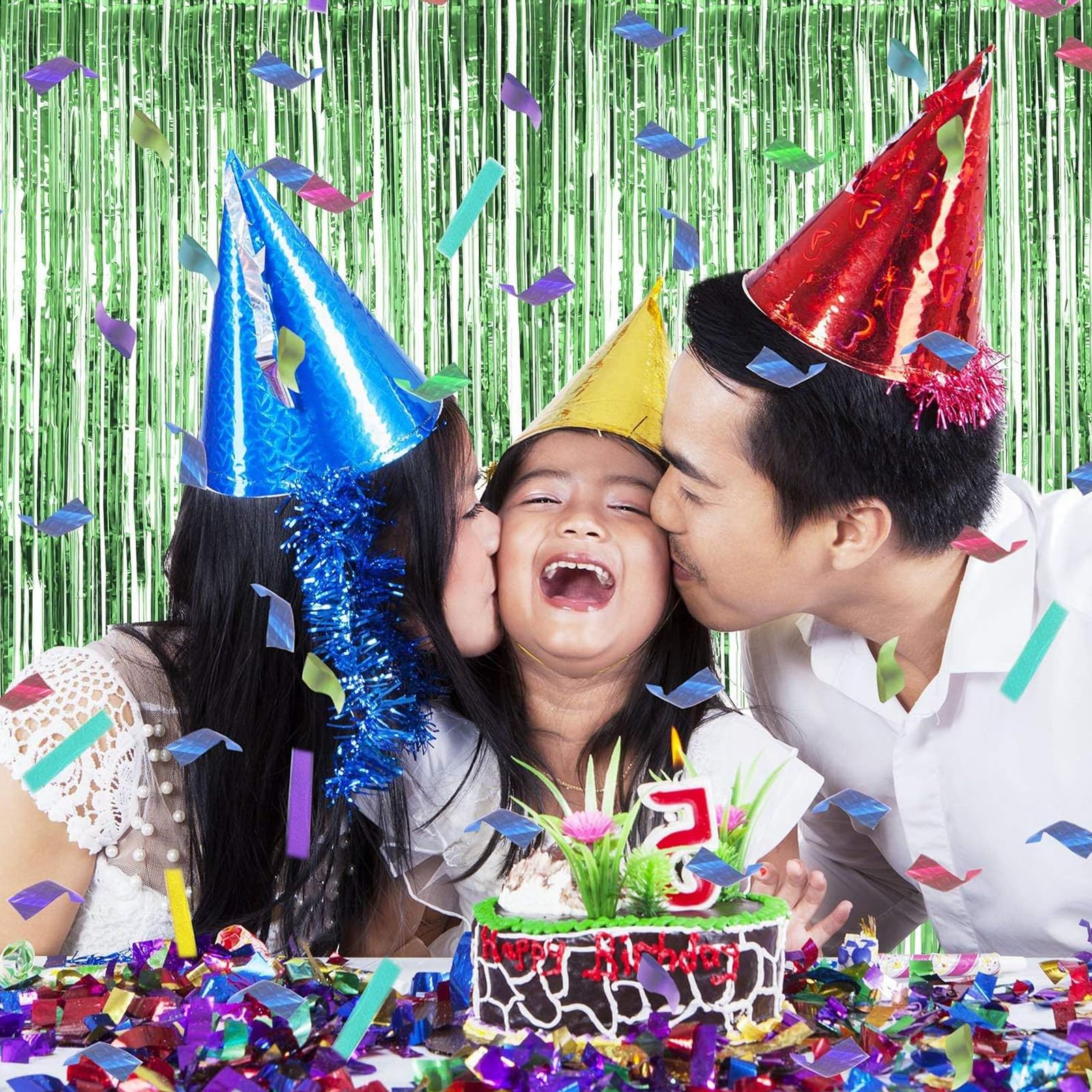 Beishida 4 Pcs Green Door Streamers Tinsel Curtain Party Streamers Backdrop Fringe Foil Wall Background For Birthday Halloween C