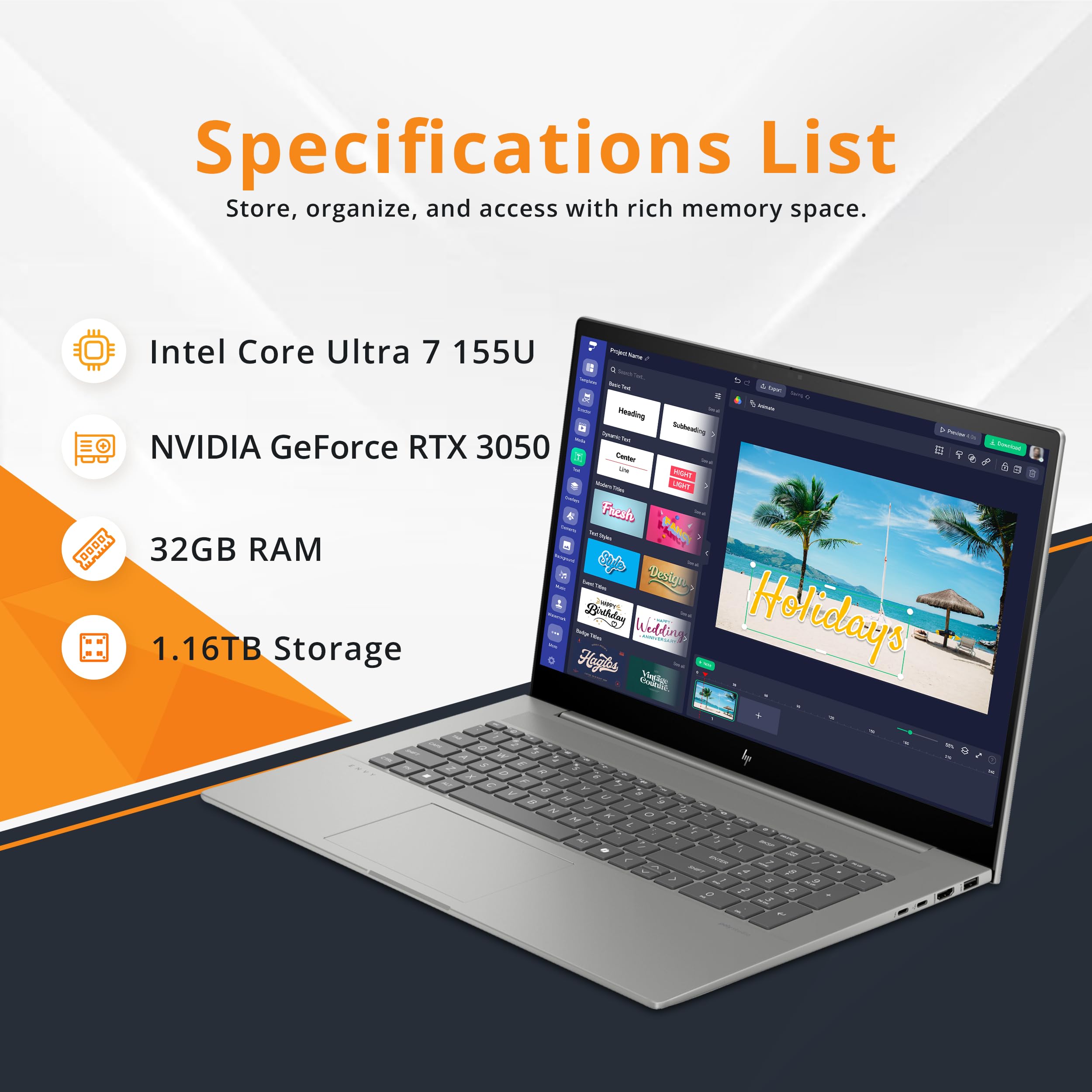 Hp Envy 17.3'' Fhd Touchscreen Laptop, Intel Core Ultra 7 155U, 32Gb Ram, 1.16Tb Storage(1Tb Ssd+160Gb Docking Station Set), Nvi