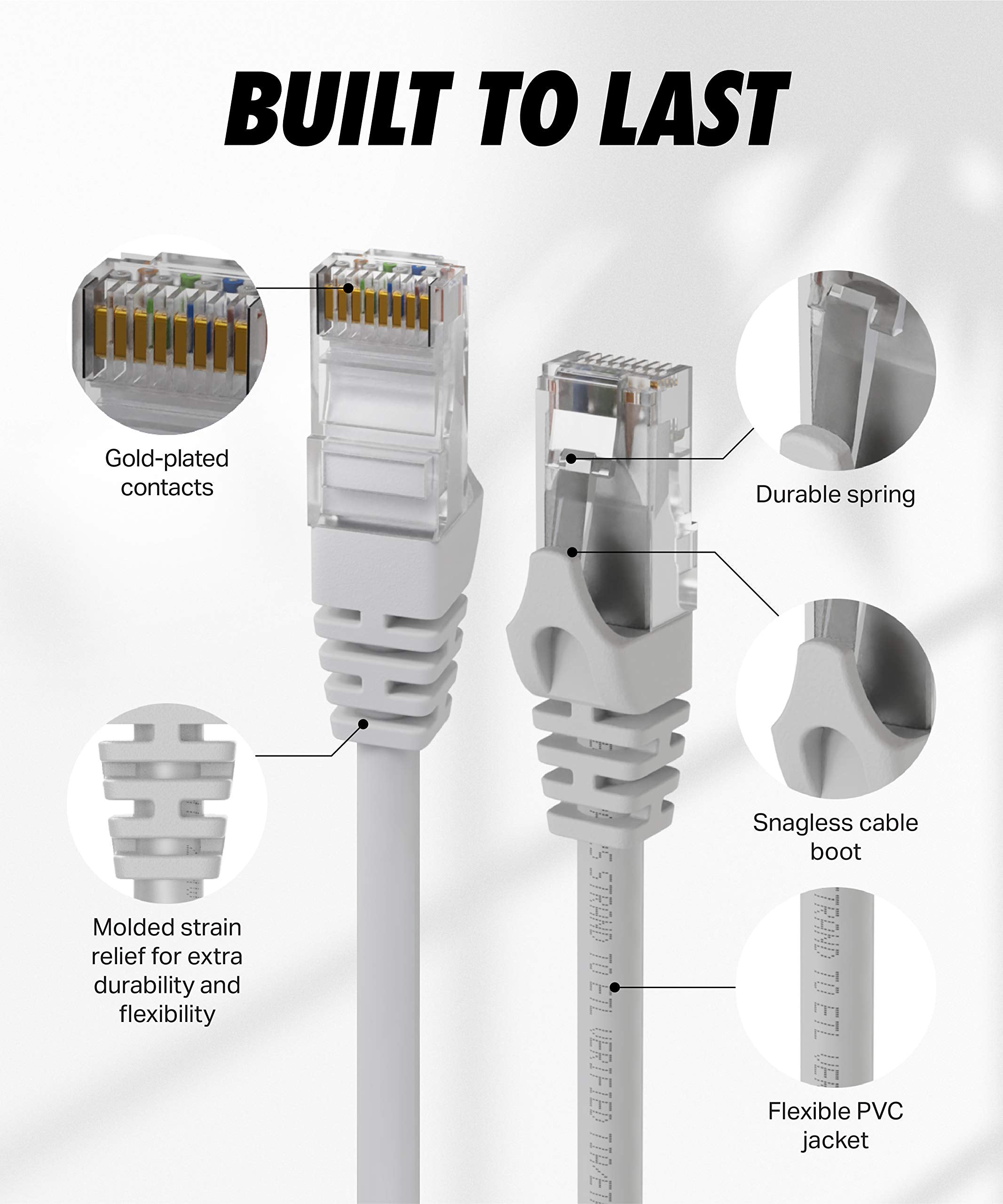 Ultra Clarity Cables Cat 6 Ethernet Cable 50 Ft, Outdoor&Indoor 10Gbps Ethernet Cable, High Speed Cat6 Cable Rj45 Lan Internet C
