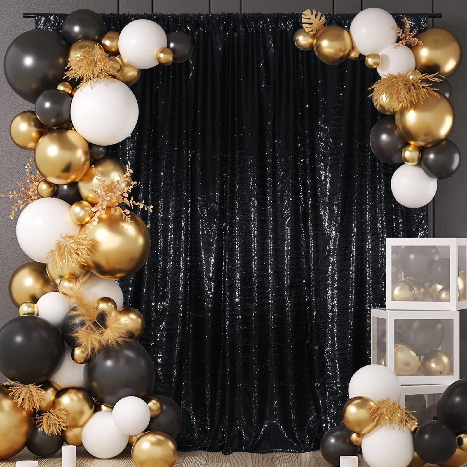 Juya Delight Black Sequin Backdrop, 6FTx8FT NO See-Through Photobooth Backdrop Curtains for Birthday, Party, Wedding Decoration