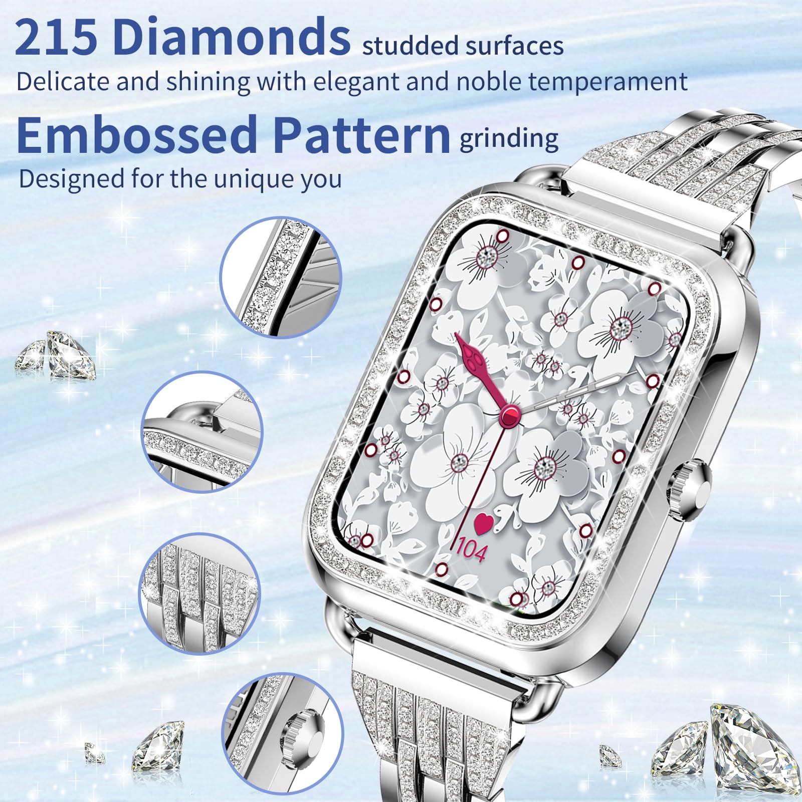 Smart Watch For Women Diamonds(Answer/Make Call),1.29 ' 'Hd Touch Screen Smart Watch Android,Fitness Tracker With Heart Rate/Blo