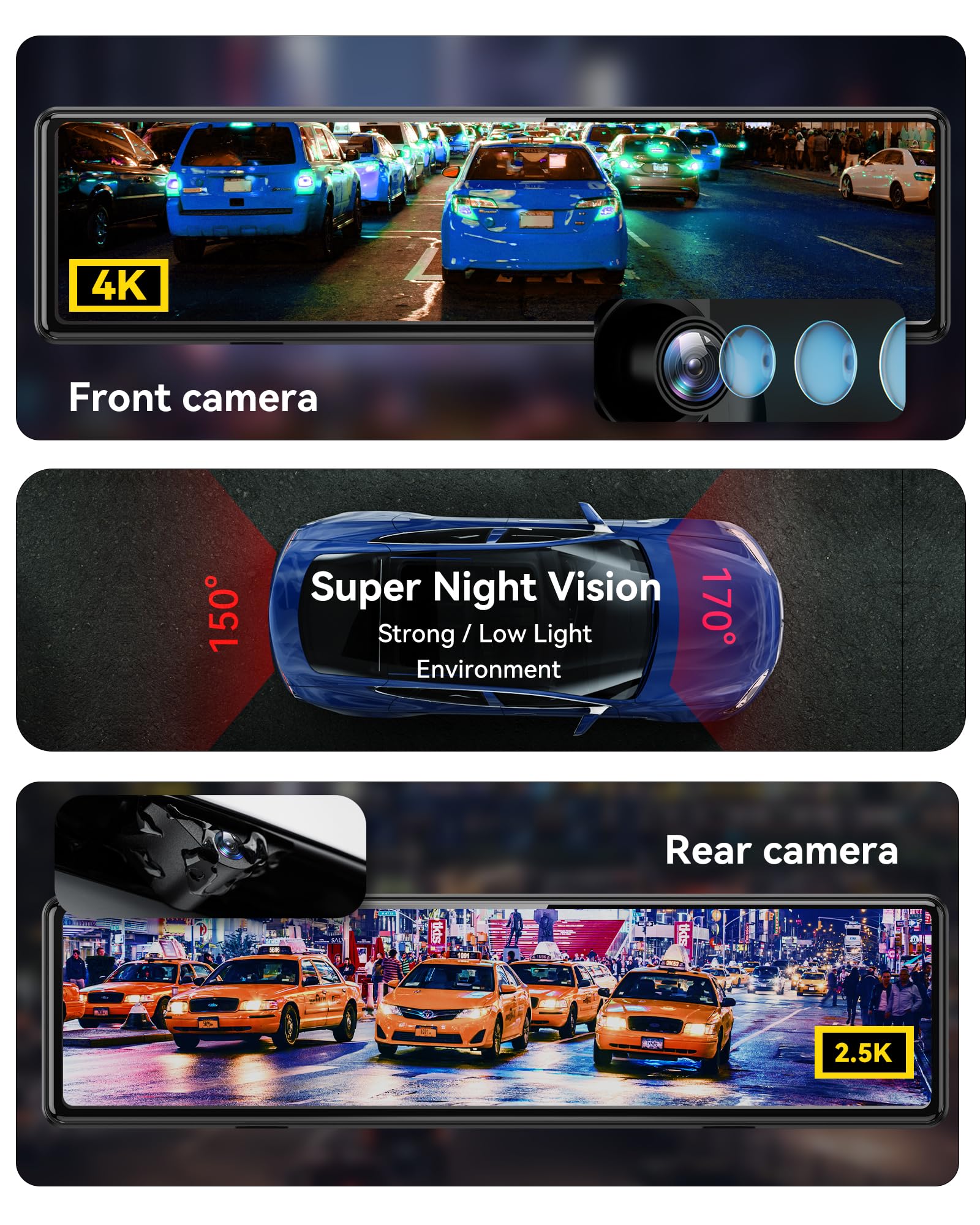 Redtiger T27 Mirror Dash Cam Front And Rear, 4K+2.5K Rear View Mirror Camera, 11'' Uhd Touch Screen Rearview Mirror Backup Camer