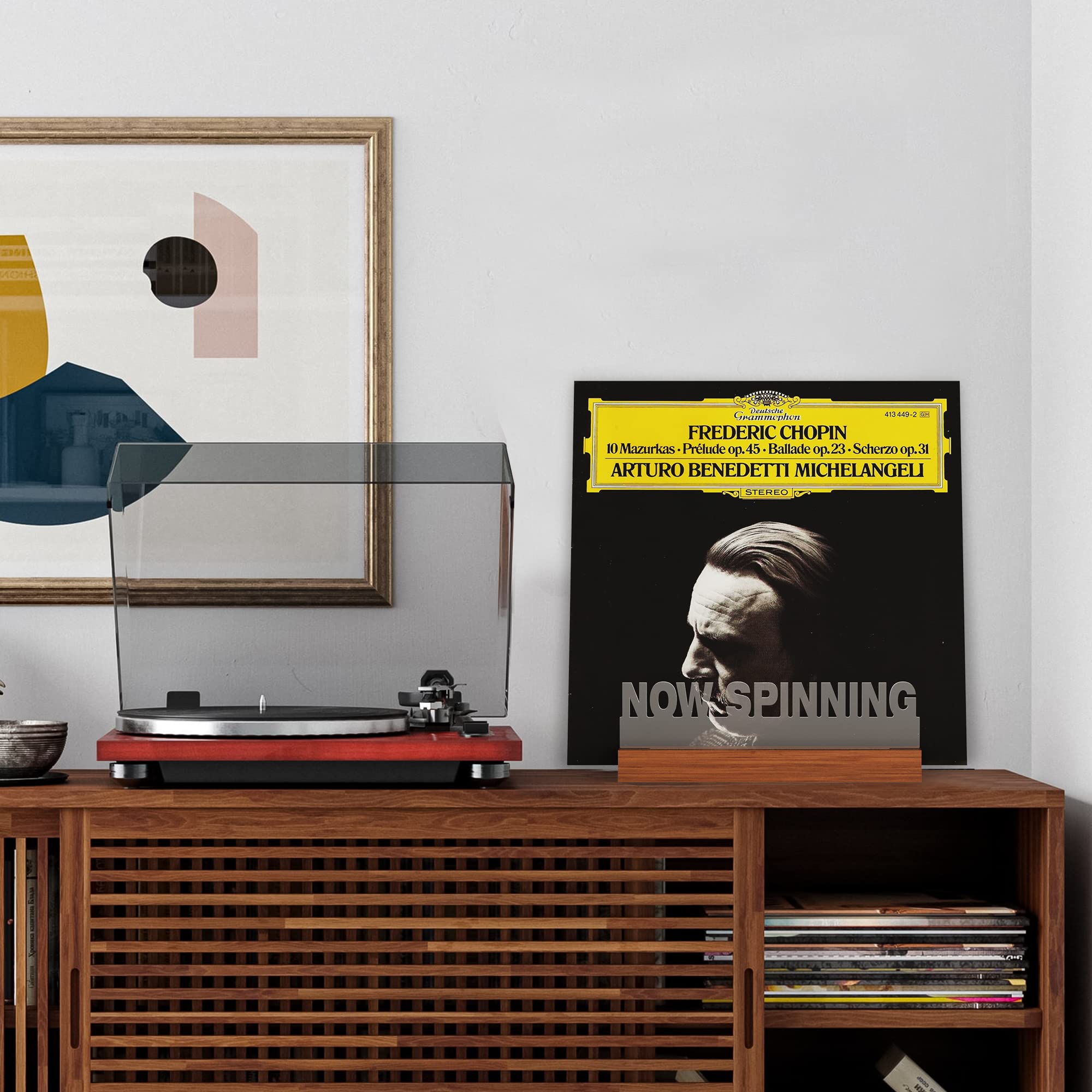 Ammonite Light Up Now Spinning Vinyl Record Stand, Now Playing Record Stand, Wooden Acrylic Holder For Vinyl Album Display And S