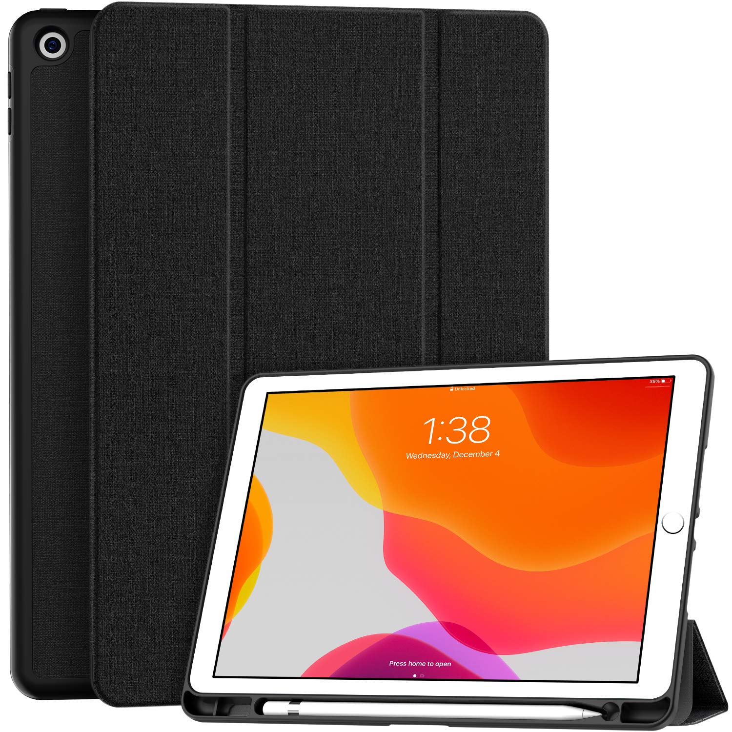 Soke For Ipad 10.2 Case With Pencil Holder For Ipad 9Th Generation 2021/8Th Gen 2020/7Th Gen 2019 Premium Shockproof Case With Soft Tpu Back Cover & Auto Sleep/Wake For Ipad 10.2 Inch,Black
