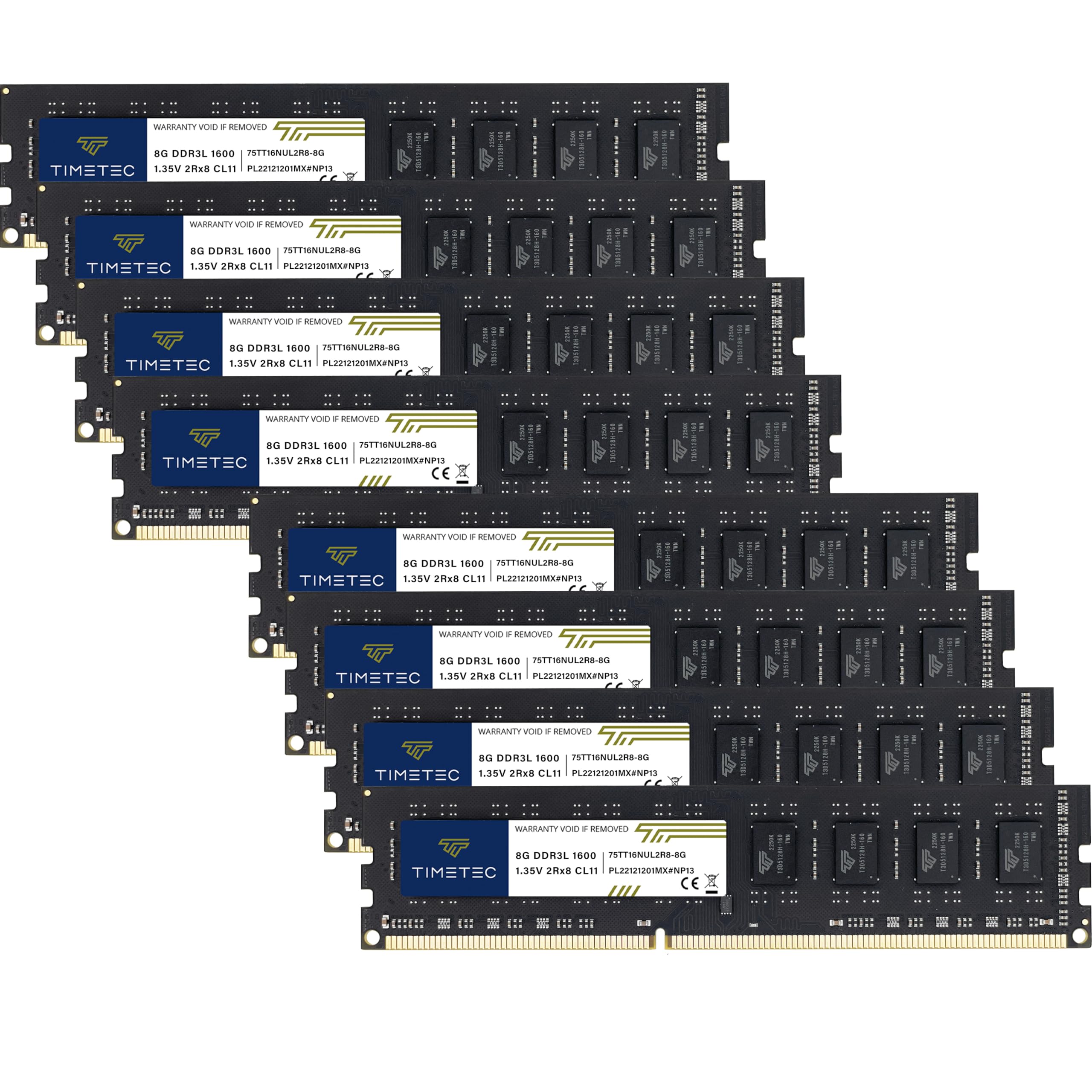Timetec 64Gb Kit(8X8Gb) Ddr3L / Ddr3 1600Mhz (Ddr3L 1600) Pc3L 12800 / Pc3 12800 Non Ecc Unbuffered 1.35V/1.5V Cl11 2Rx8 Dual Ra