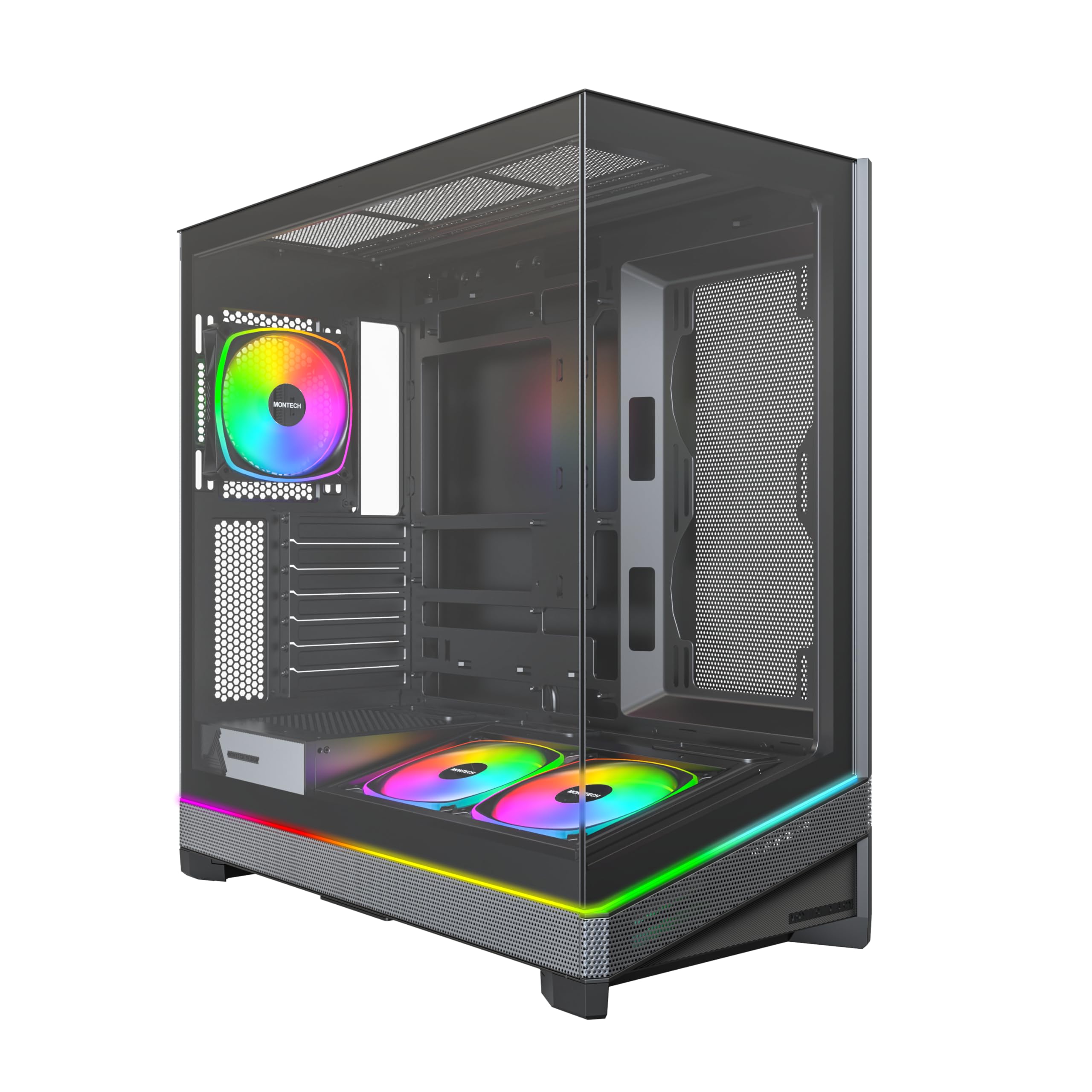 MONTECH Sky 3 ATX PC Case, Panoramic Glass, Adjustable Airflow, Personalized Design, 360mm Radiator Support, 3x120mm ARGB PWM Fa