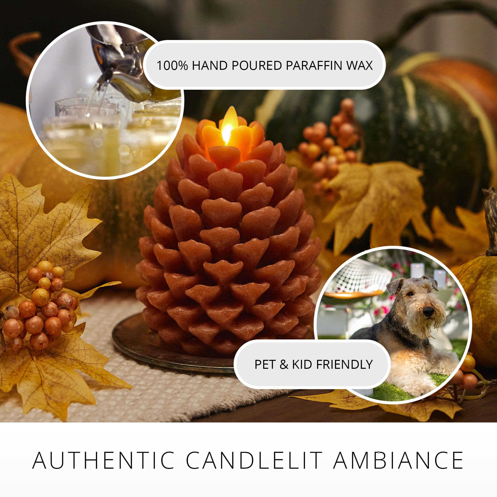 Luminara Pinecone Flameless Candle Adobe Chalky Finish Pine Cone Figural, Real Wax Unscented Led Candles, Battery Operated With