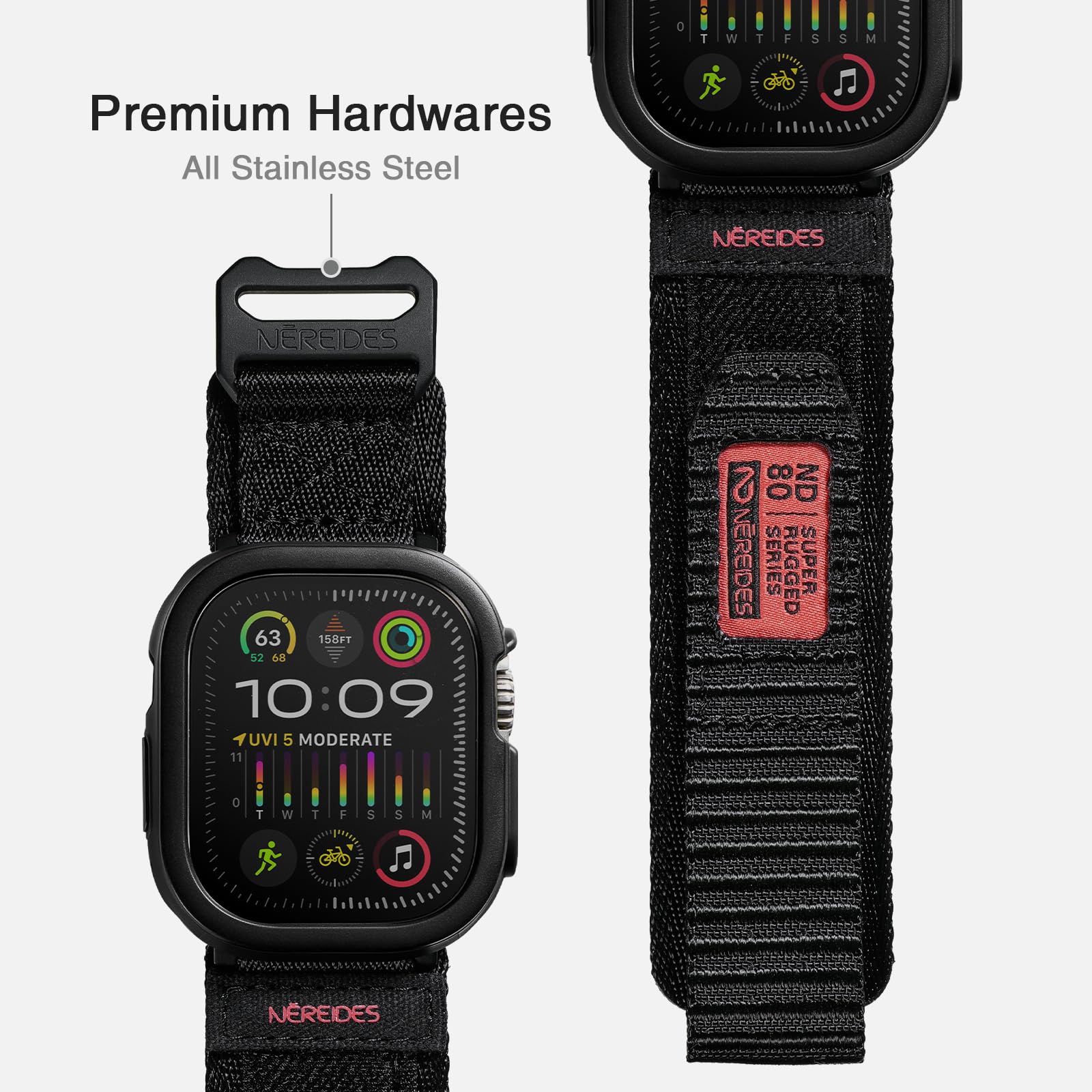 Rugged Case With Band For Apple Watch Ultra 1/2 Band 49Mm, Hook And Loop Nylon Sport Strap With Case For Iwatch Men(Black)