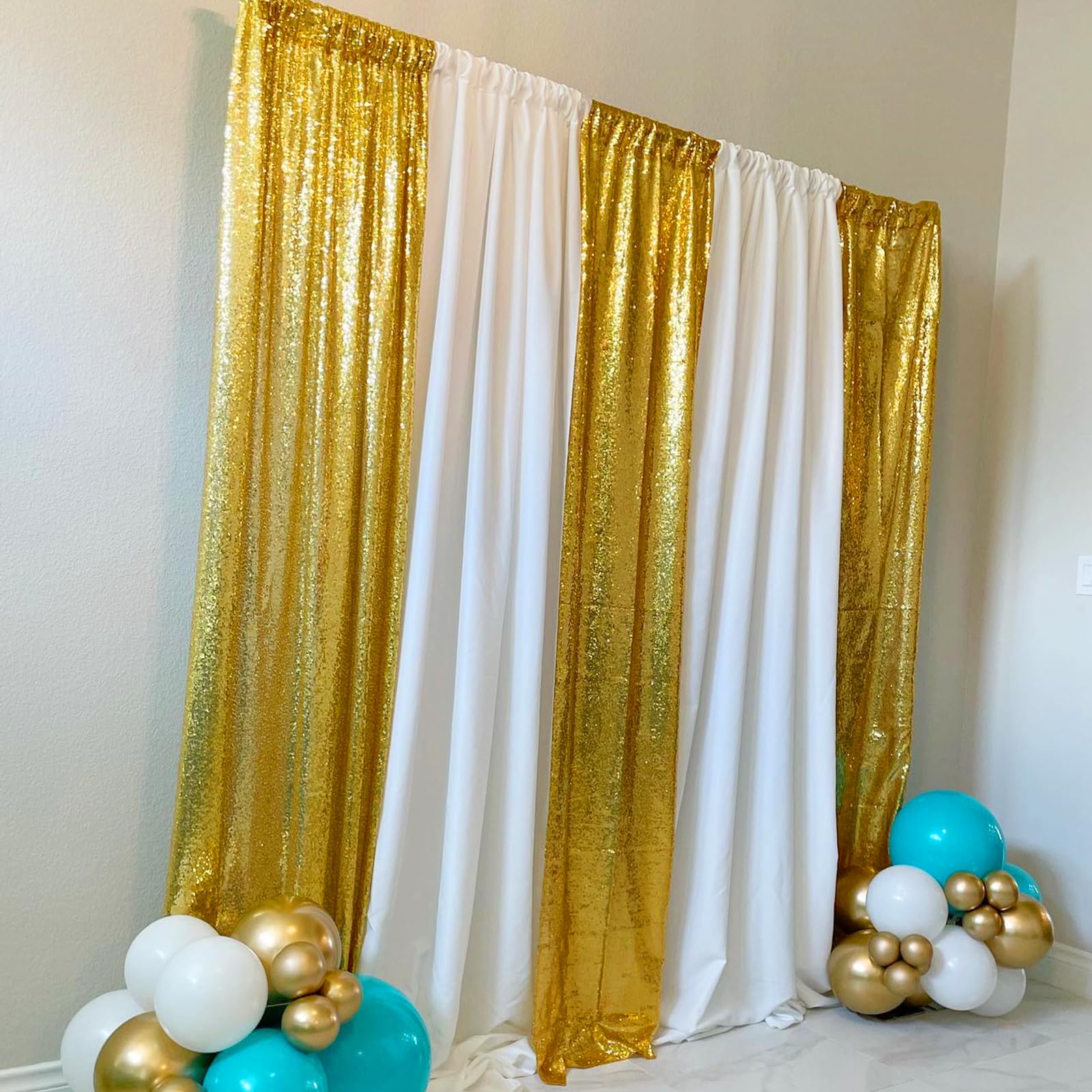Gold Backdrop Curtain For Parties   3 Pieces Glitter Sequin Background Backdrops 2X8Ft Birthday Baby Shower Decorations