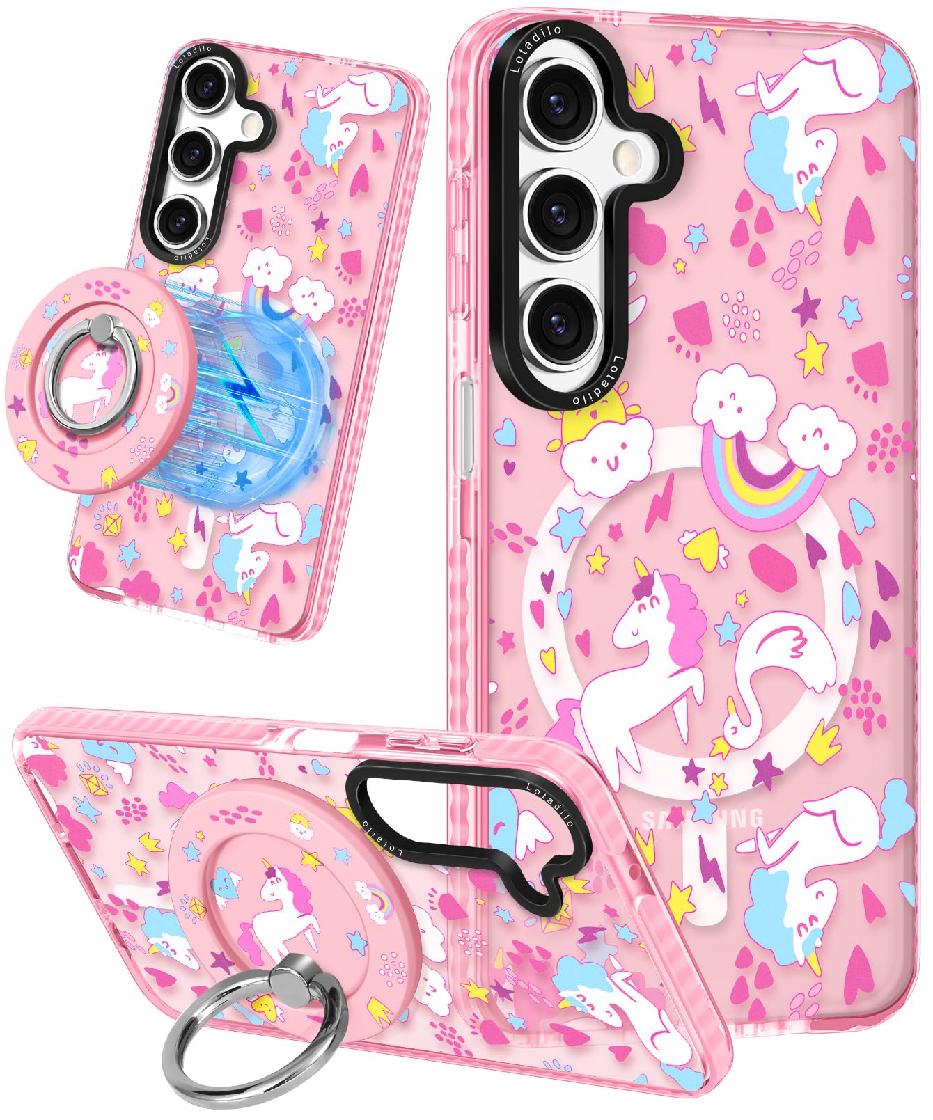 Lotadilo For Samsung Galaxy A15 5G Case For Women - Girls Cute Design Compatible With Magsafe Magnetic Ring Holder Stand Rainbow