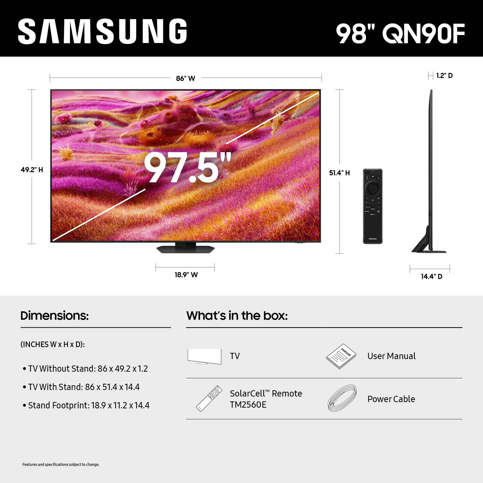 Samsung 98-Inch Class Neo Qled 4K Qn90F Series, Vision Ai, Mini Led Smart Tv (2025 Model, 98Qn90F) Neo Quantum Hdr+, Object Trac