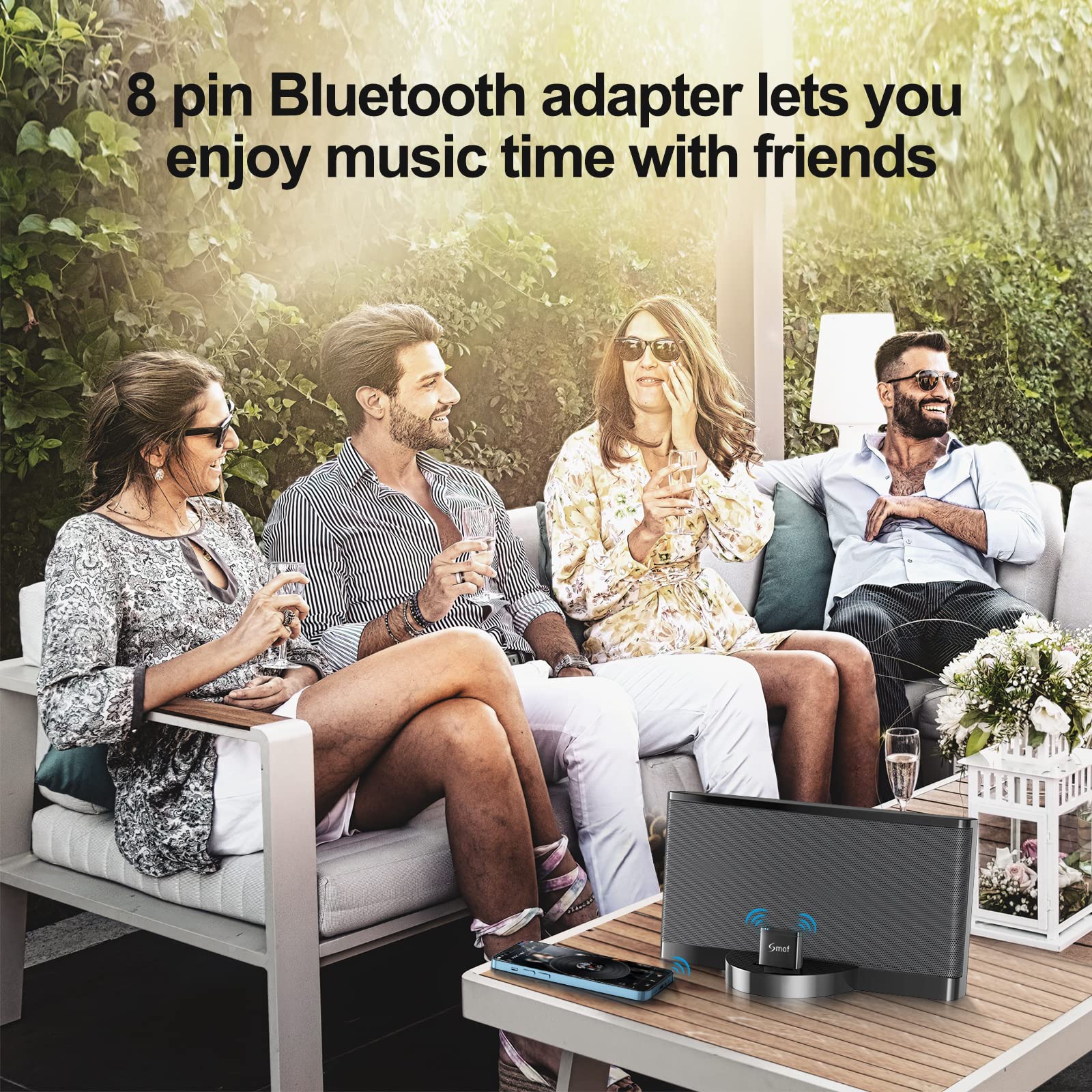 Smof 8 Pin Bluetooth Adapter Receiver,Wireless Bluetooth For Ipod Iphone Music Docking Stations,Bluetooth Adapter For Old Speakers Link Iphone/Android(Not Suitable For Cars)