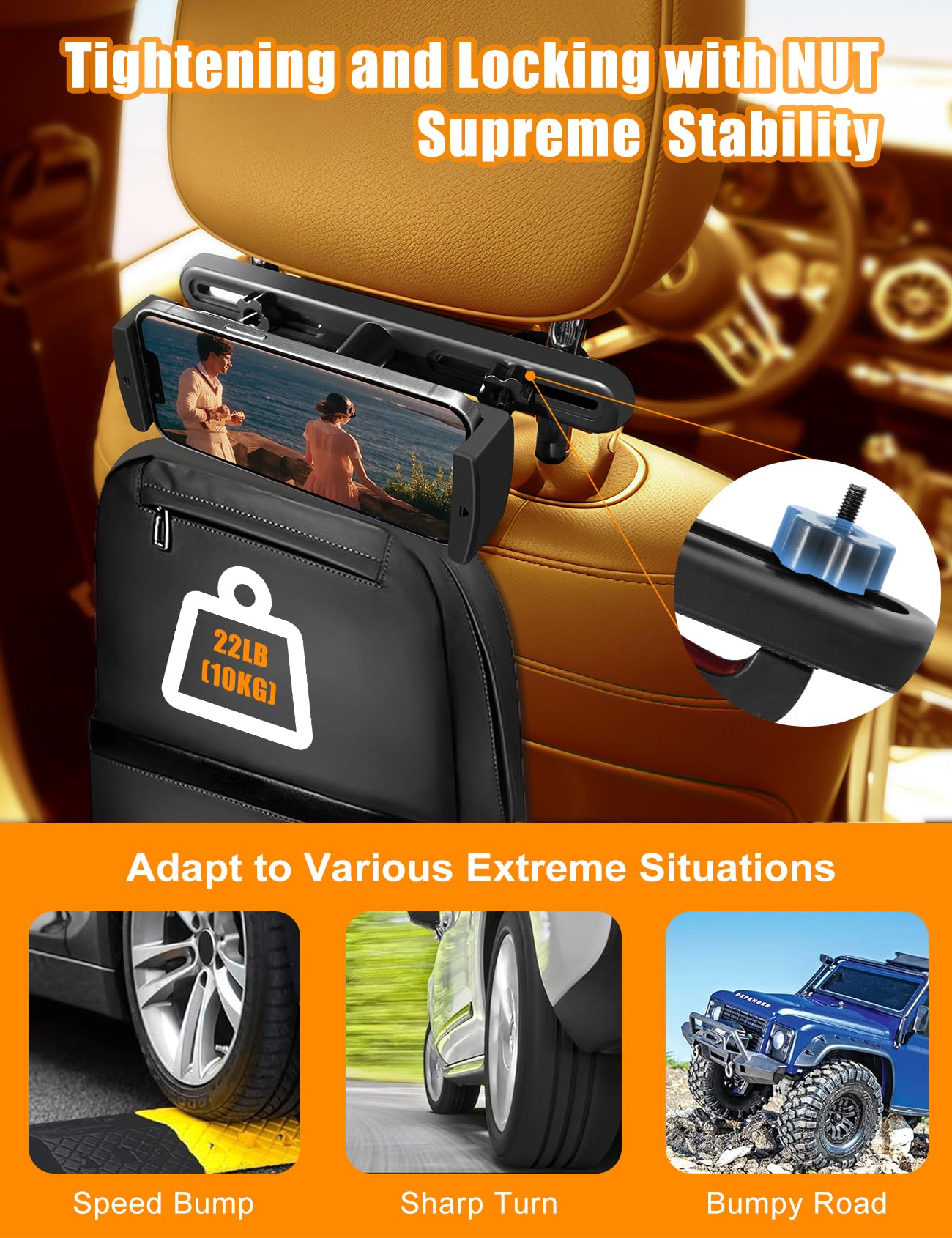 Wierss Tablet Ipad Holder For Car Headrest Back Seat, [Steel Super Stable, No Noise] Tablet Mount Car Holder Backseat For Kids R